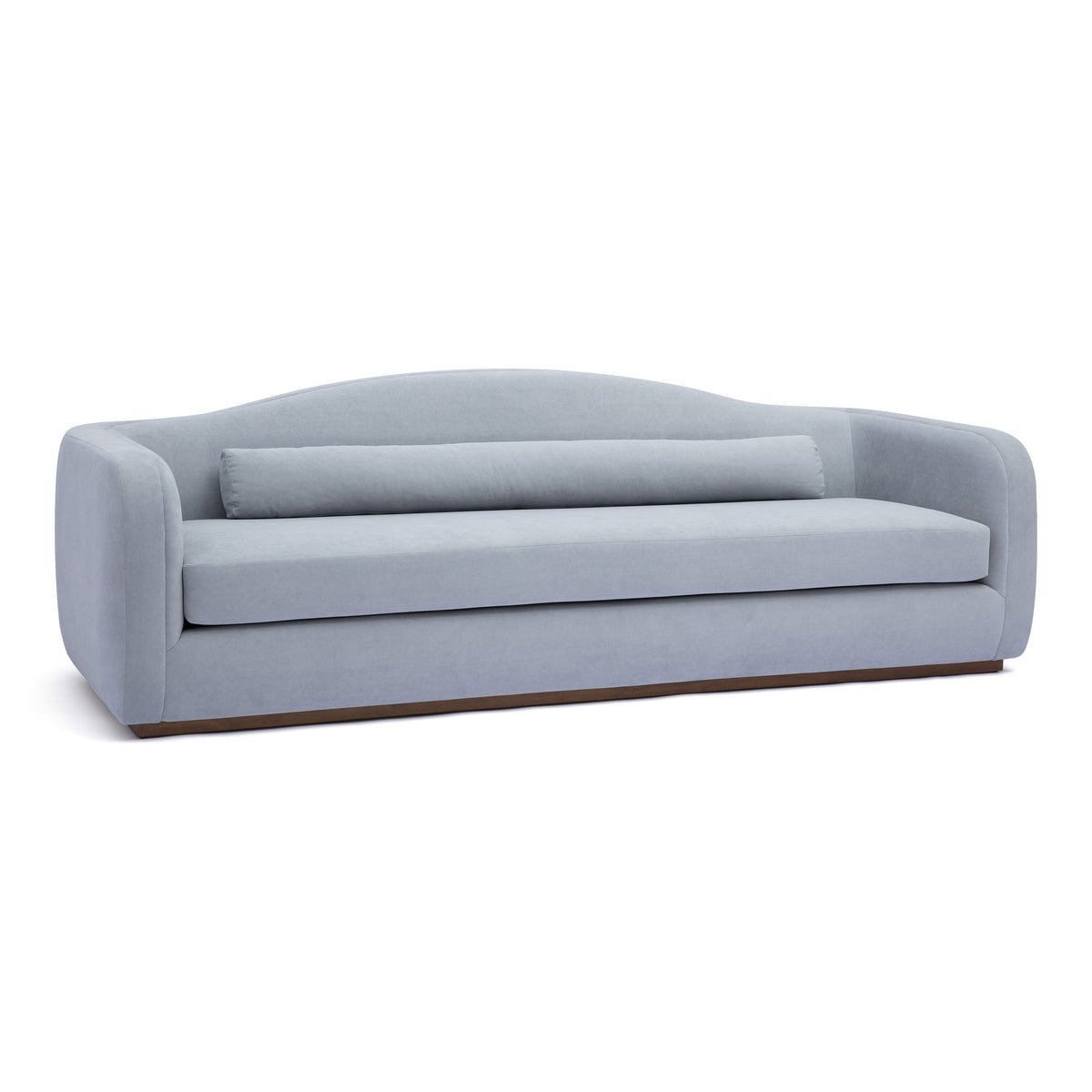 Camille 99" Sofa by TOV Furniture — baby blue sofa, angled view with bolster pillow.