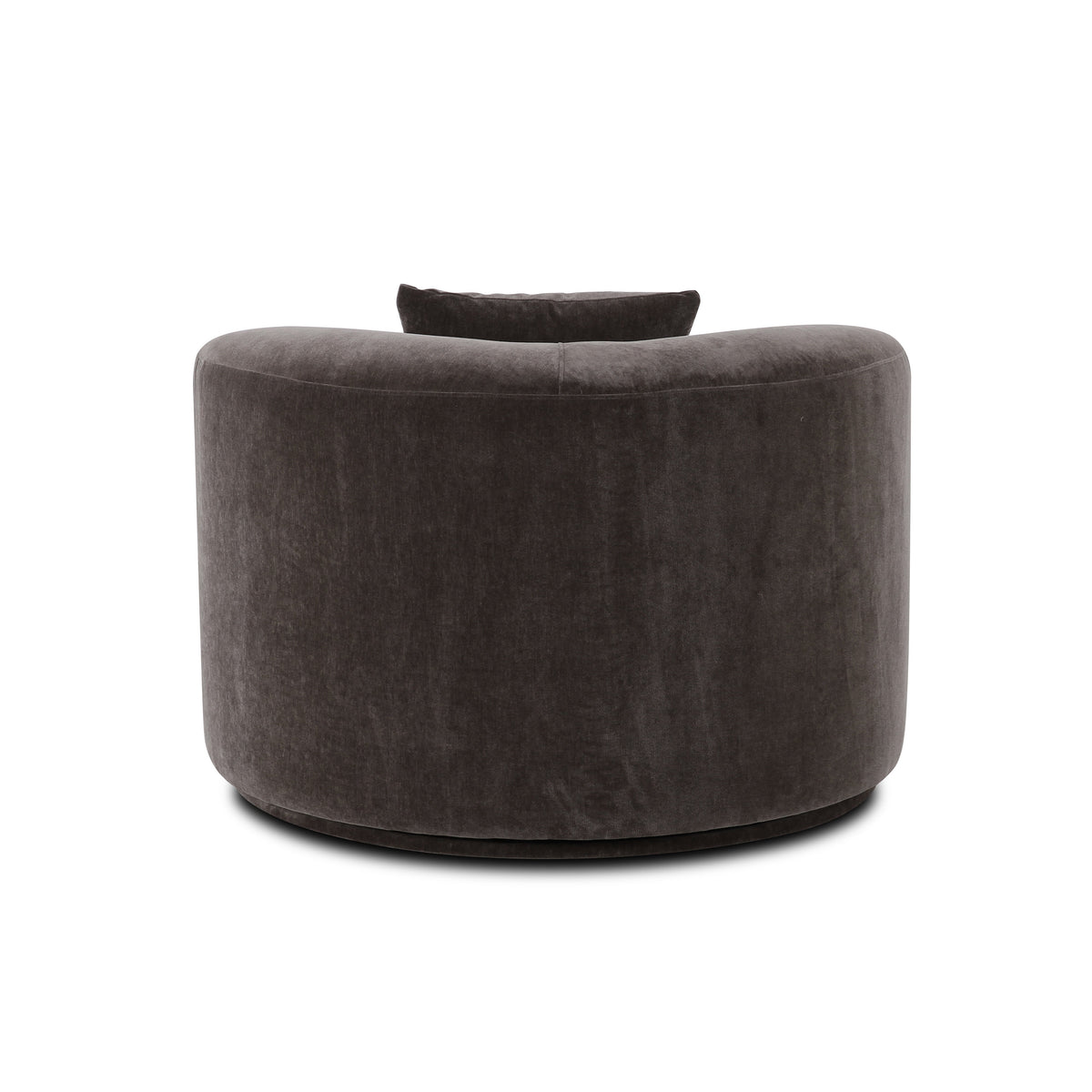 Fickle Swivel Accent Chair in Storm Grey — straight rear view of the curved upholstered back