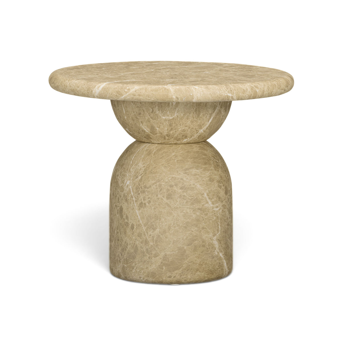 Cynthia Concrete Indoor/Outdoor Side Table by TOV Furniture — light Emperador marble finish, front view