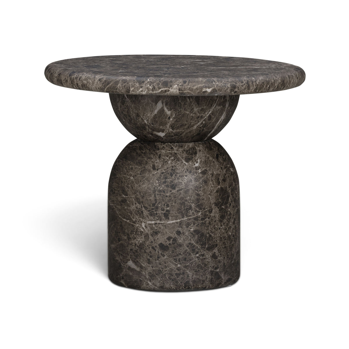 Cynthia Concrete Indoor/Outdoor Side Table by TOV Furniture — dark Emperador marble finish, front view