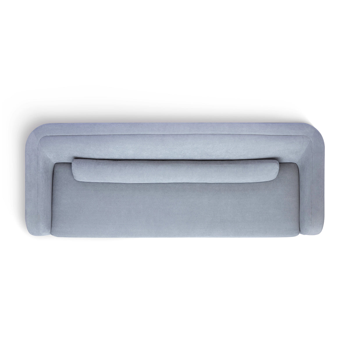 Camille 99" Sofa by TOV Furniture — baby blue sofa, top view with bolster pillow.