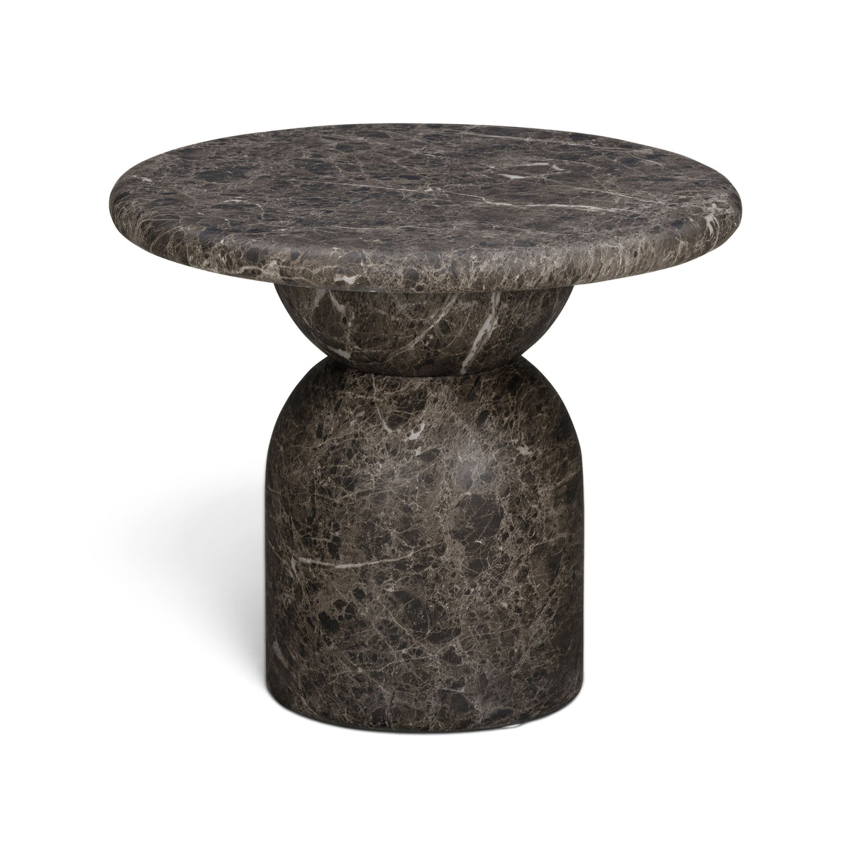 Cynthia Concrete Indoor/Outdoor Side Table by TOV Furniture — dark Emperador marble finish, angled view