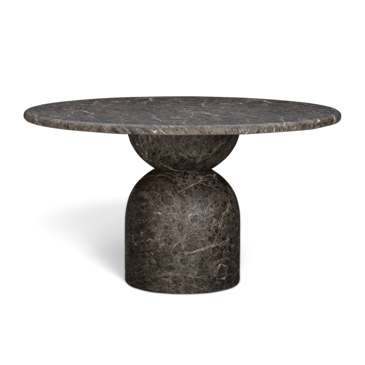 Cynthia 54" Concrete Indoor/Outdoor Dining Table by TOV Furniture — dark Emperador marble finish, front view