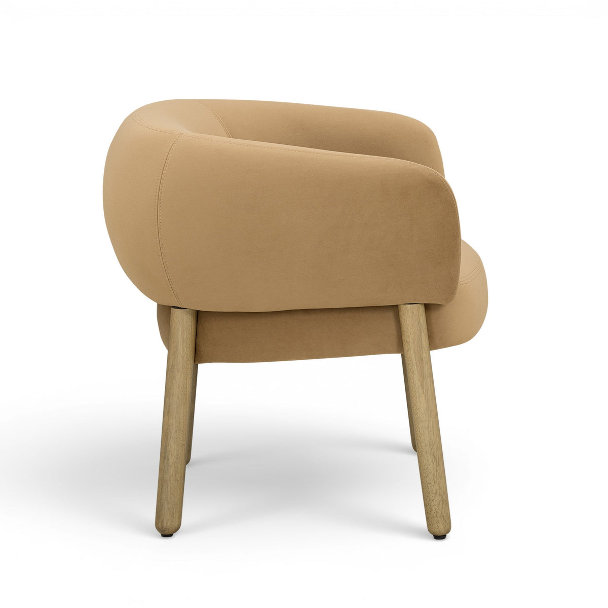 Foxy Performance Fabric Accent Chair in Camel — rear three-quarter view with upholstered back and wood legs