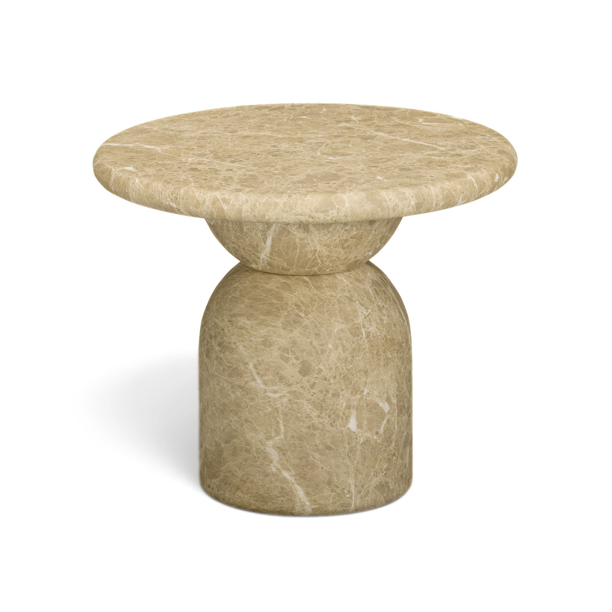 Cynthia Concrete Indoor/Outdoor Side Table by TOV Furniture — light Emperador marble finish, angled view