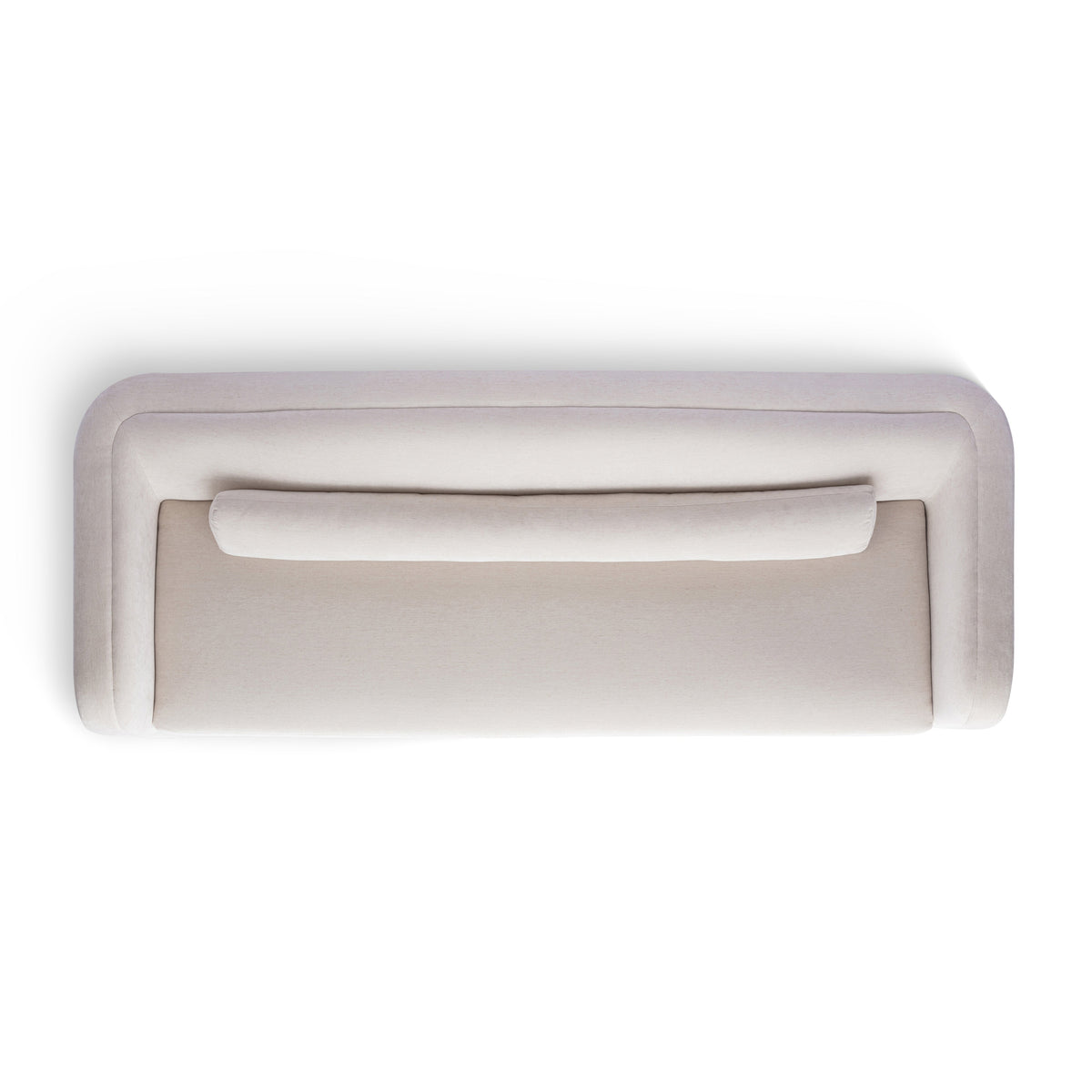 Camille 99" Sofa by TOV Furniture — cream sofa, top view with long bolster pillow.