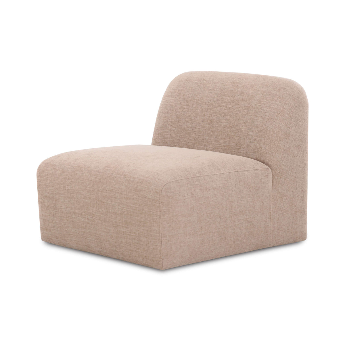 Gorge modular armless chair in tan performance fabric, front three-quarter view