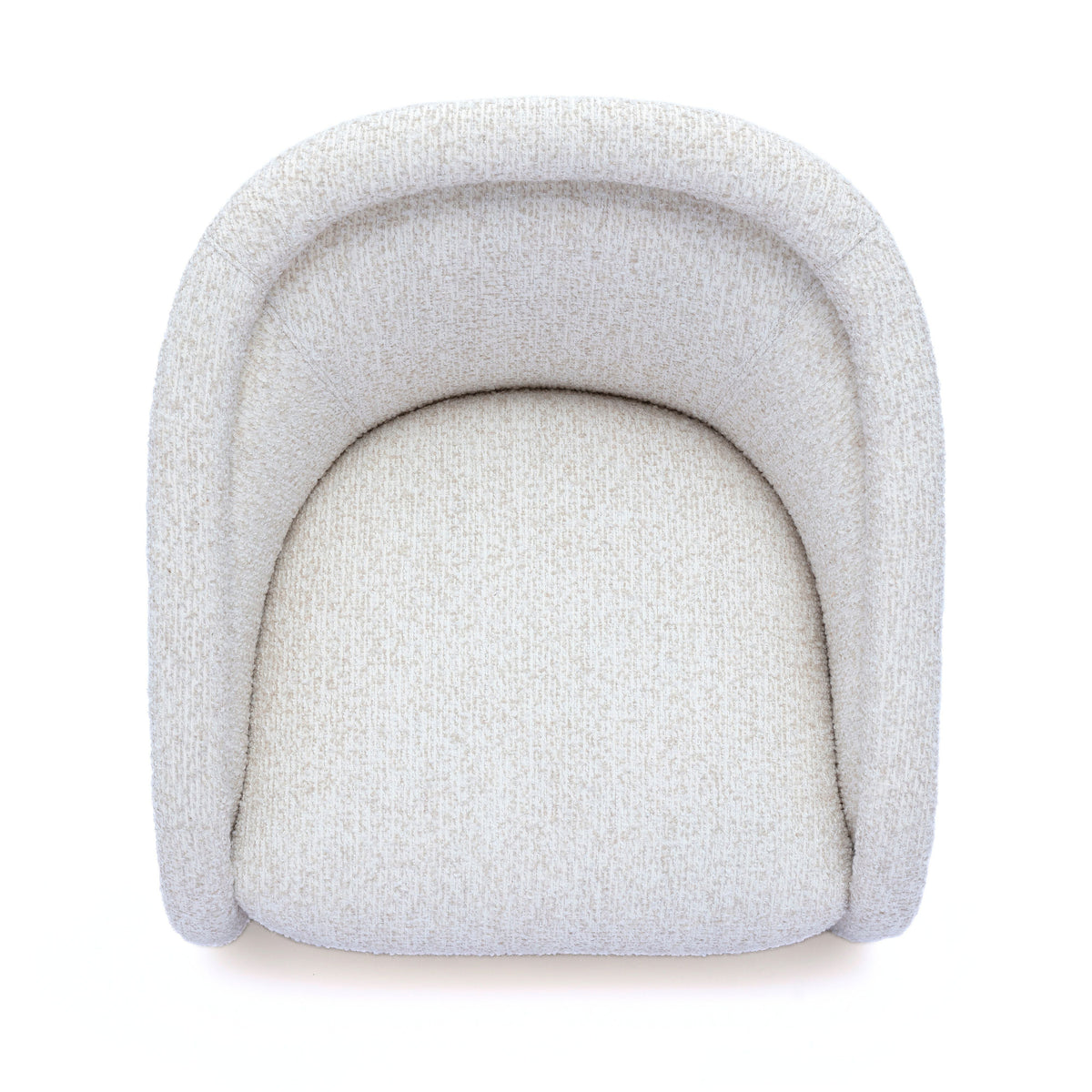 Clarke Cream Performance Boucle Swivel Accent Chair by TOV Furniture — top view showing the deep seat and wrapped shelter arms.