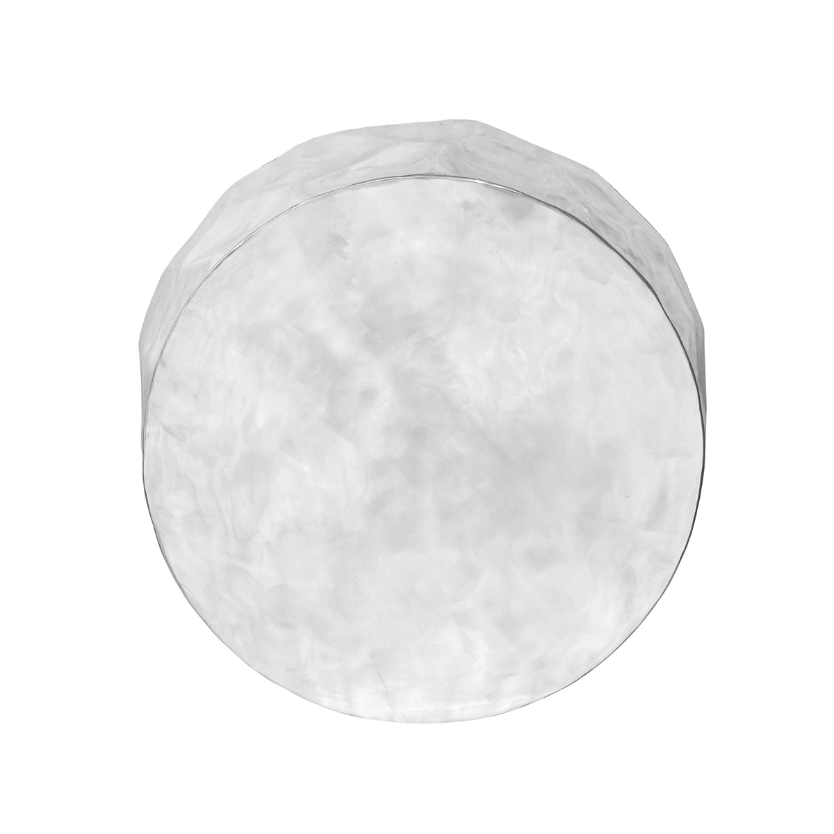 Forma 34" Chrome Coffee Table by TOV Furniture — top view of the round polished metal surface.