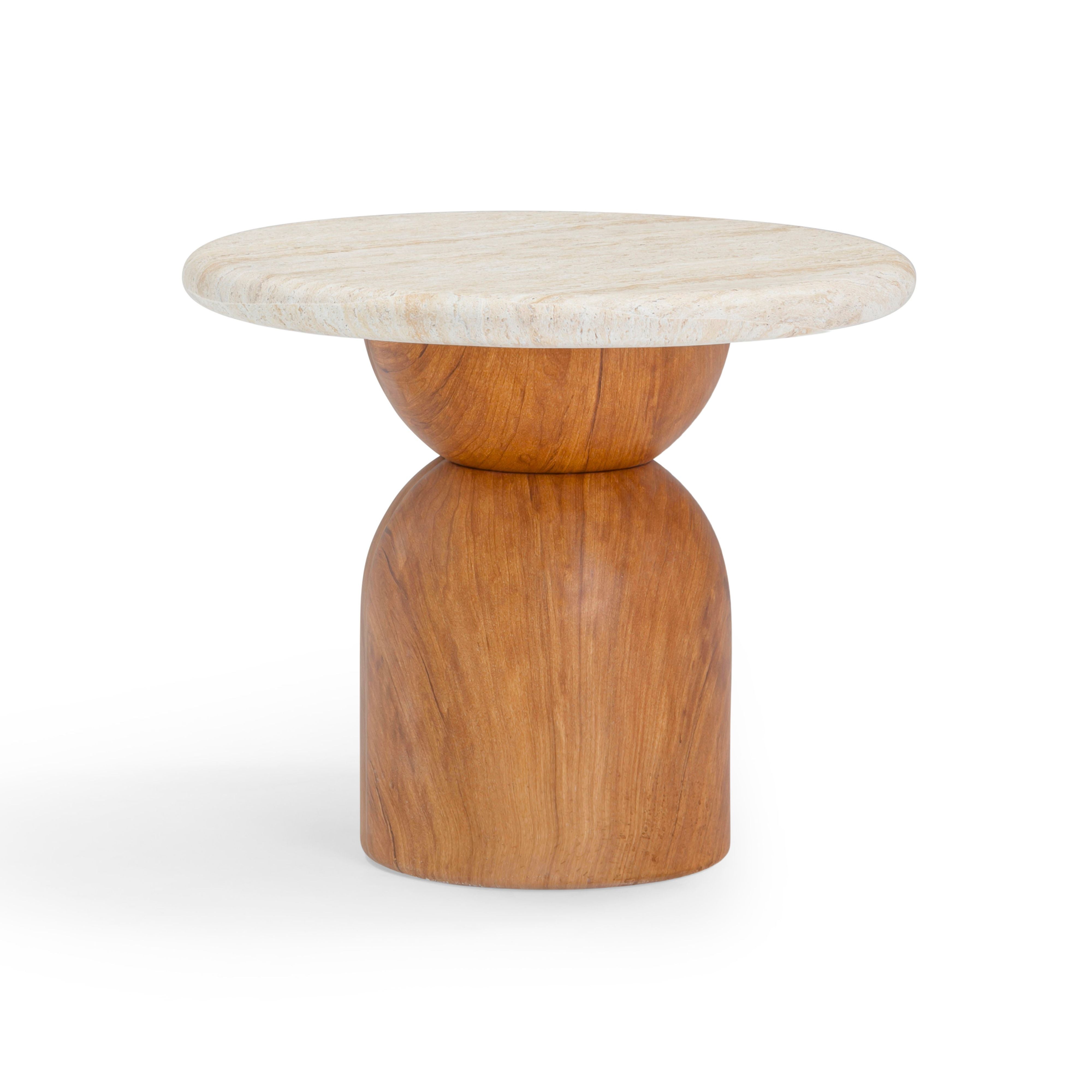 Cynthia Faux Travertine Concrete Indoor/Outdoor Side Table