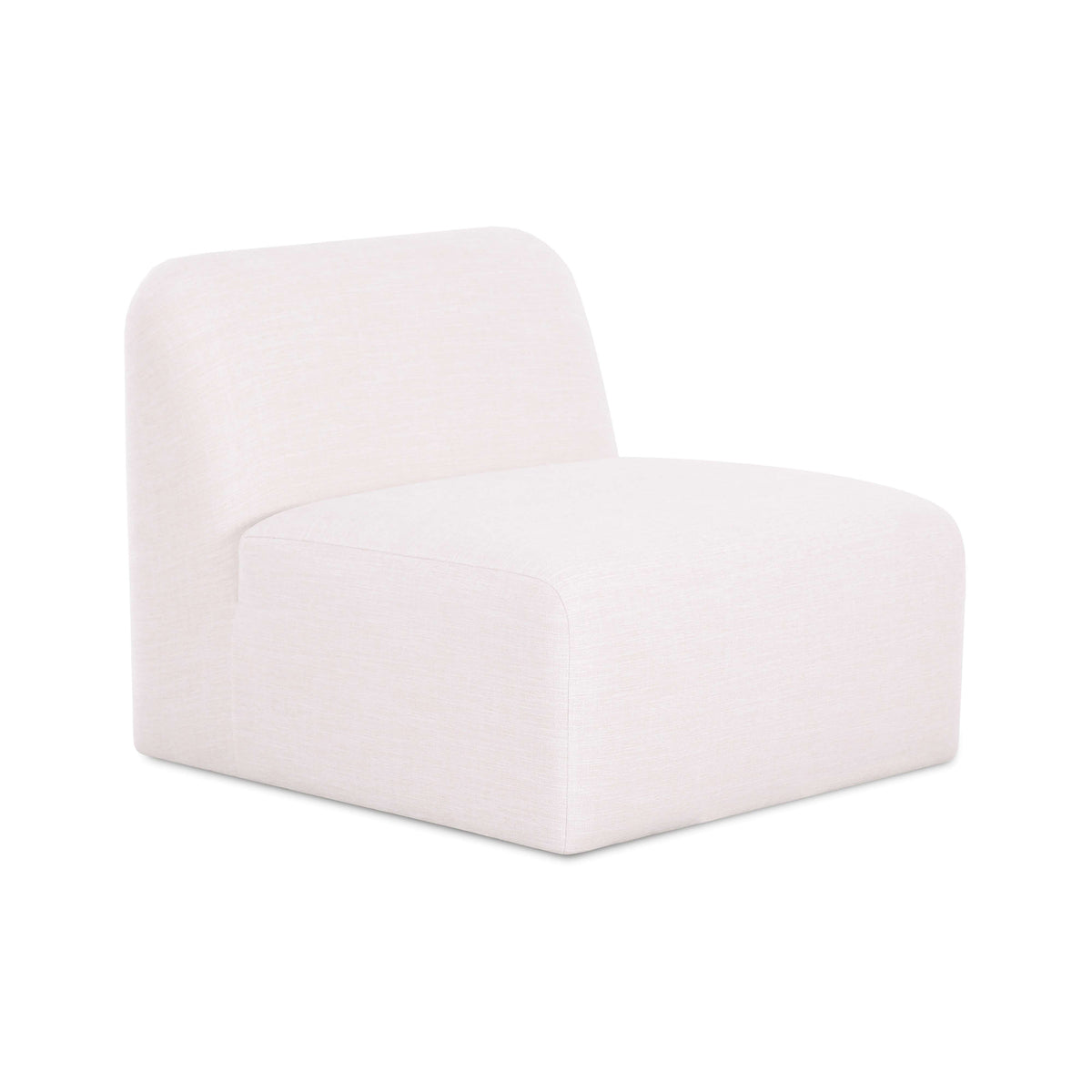Gorge modular armless chair in cream performance fabric, front three-quarter view