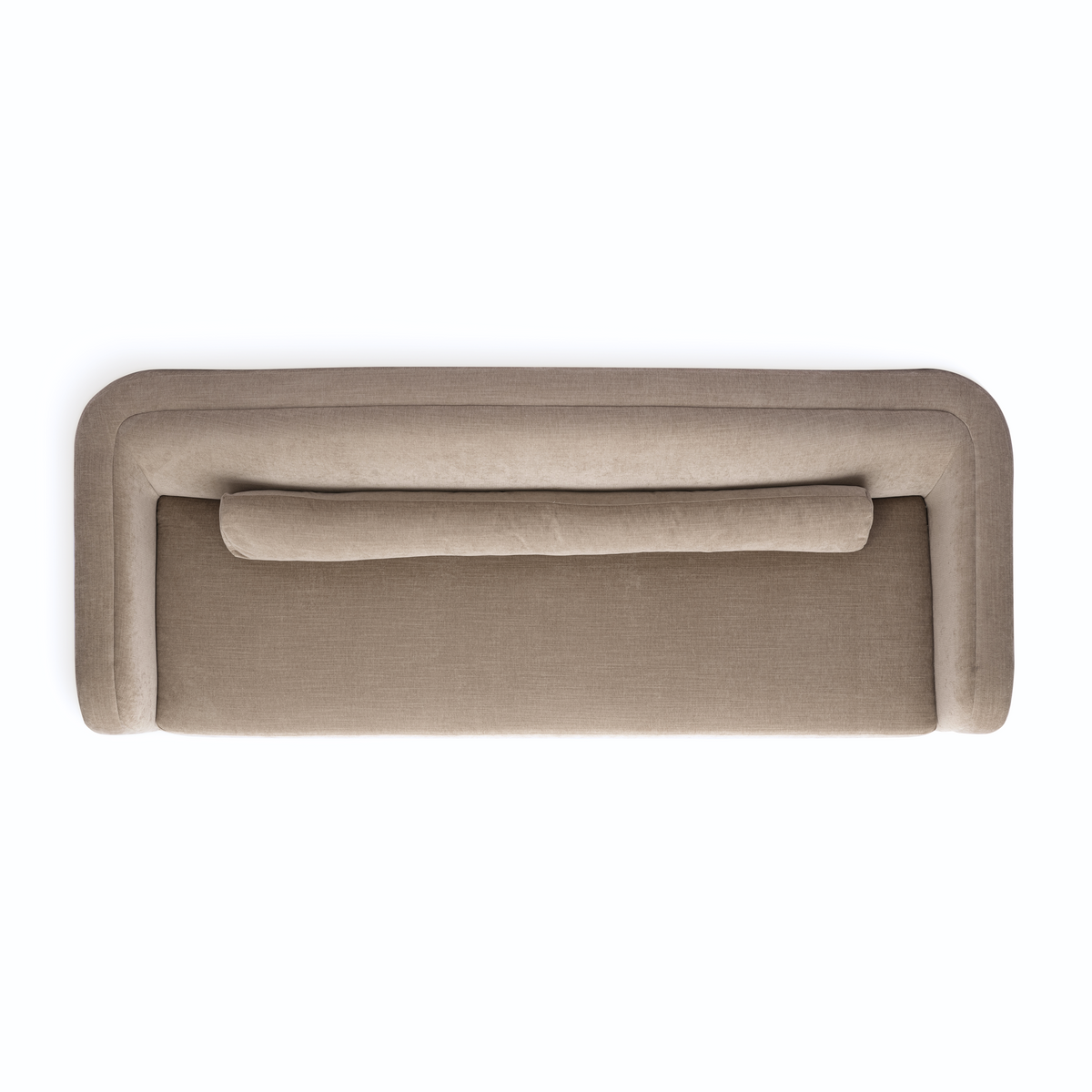 Camille 99" Sofa by TOV Furniture — stone sofa, top view with bolster pillow.