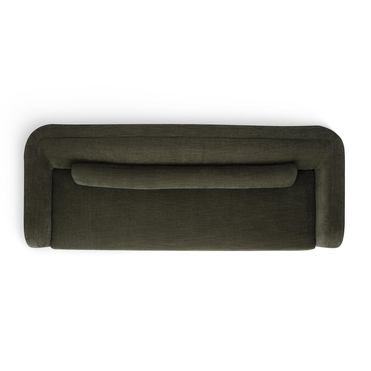 Camille 99" Sofa by TOV Furniture — green sofa, top view with bolster pillow.