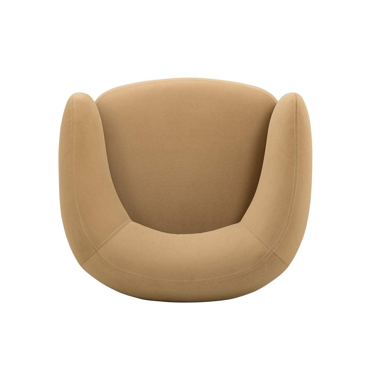 Foxy Performance Fabric Accent Chair in Camel — overhead view of the curved arms and seat