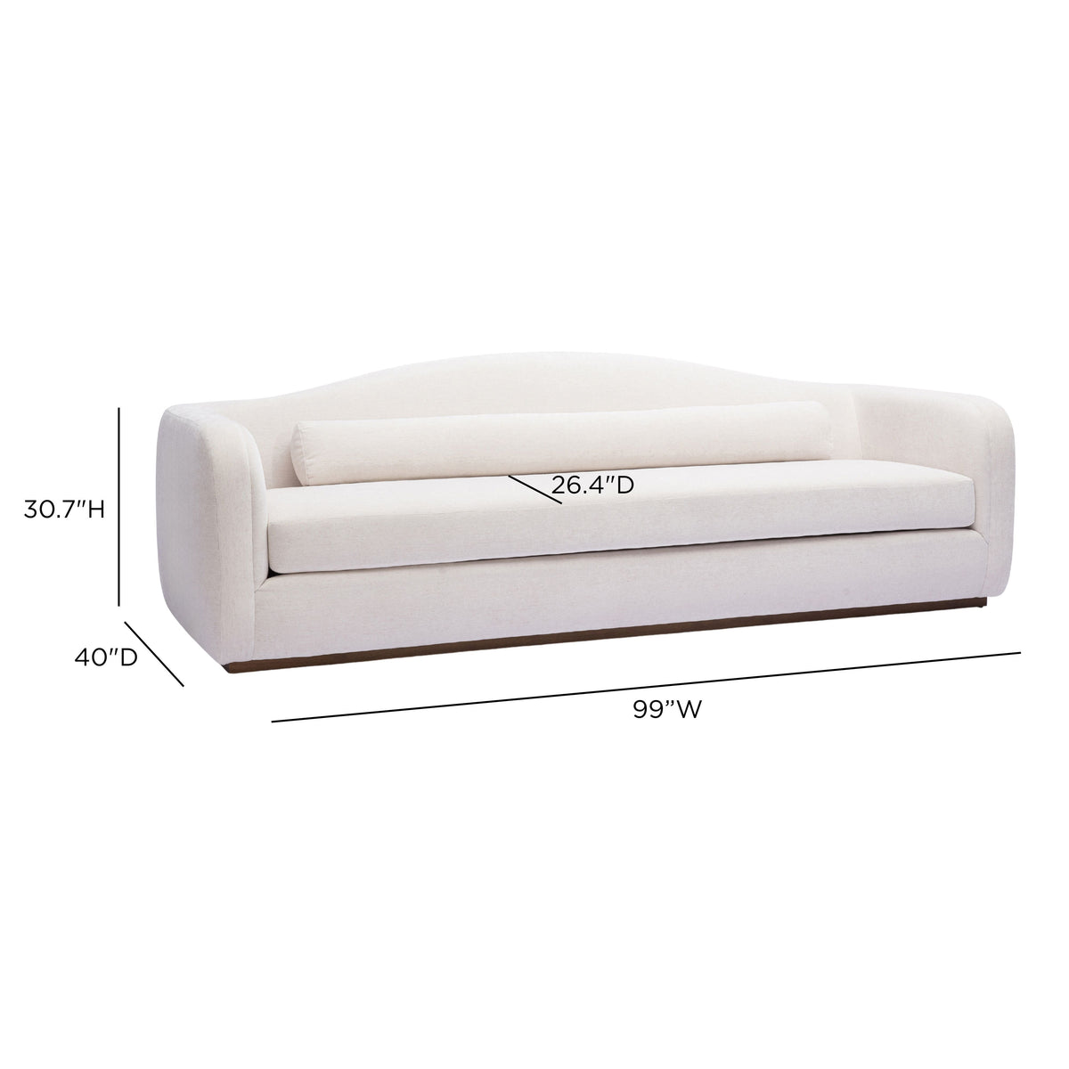 Camille 99" Sofa by TOV Furniture — cream sofa dimensional diagram.