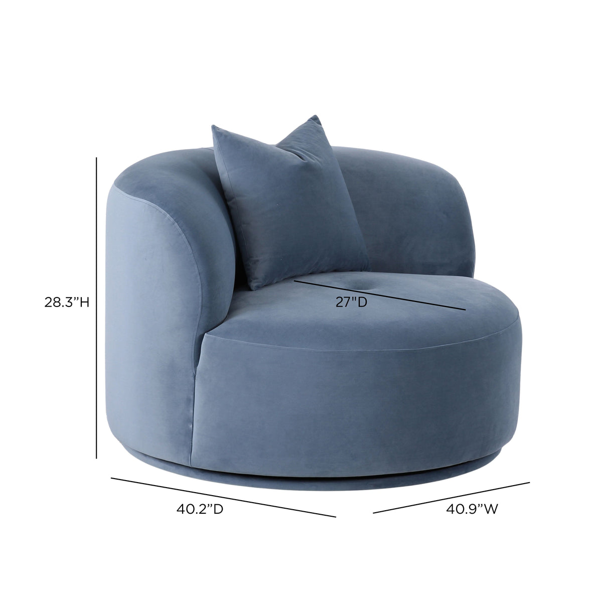 Fickle Swivel Accent Chair in Bluestone — dimensions diagram showing 40.9-inch width and 28.3-inch height
