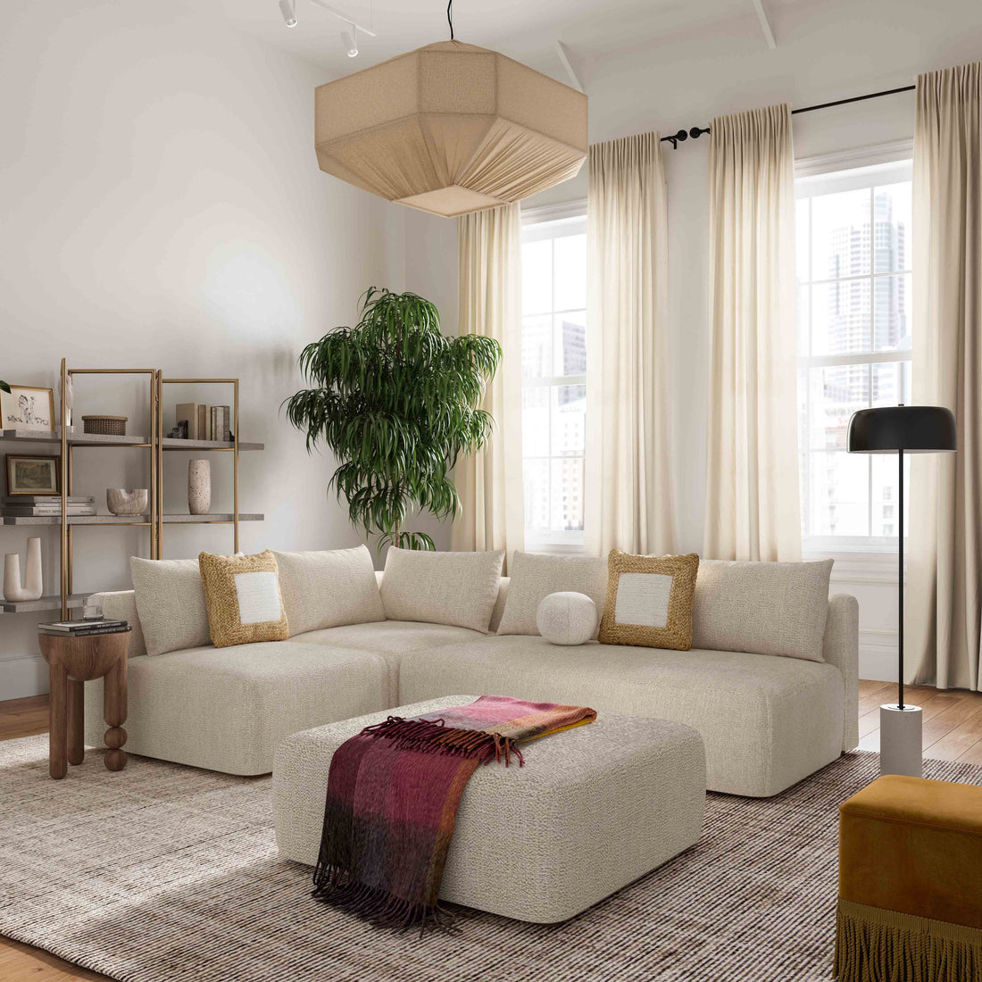 Hangover Contract-Grade Textured Fabric Modular Corner Chair