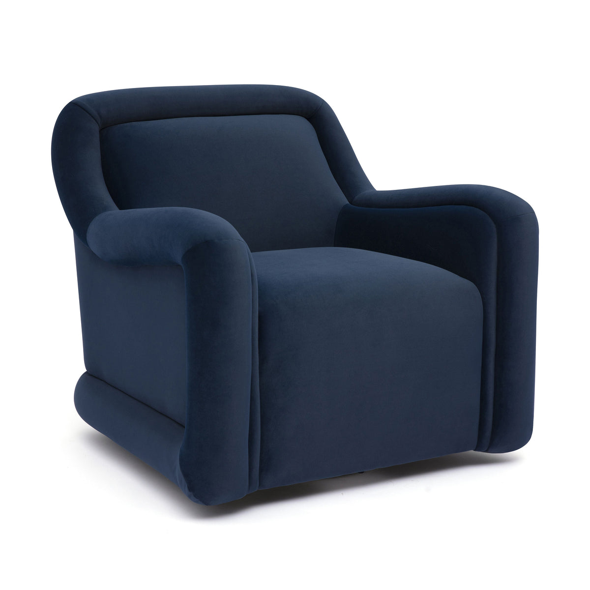 Charli Performance Swivel Chair by TOV Furniture — dark blue upholstered chair, angled front view