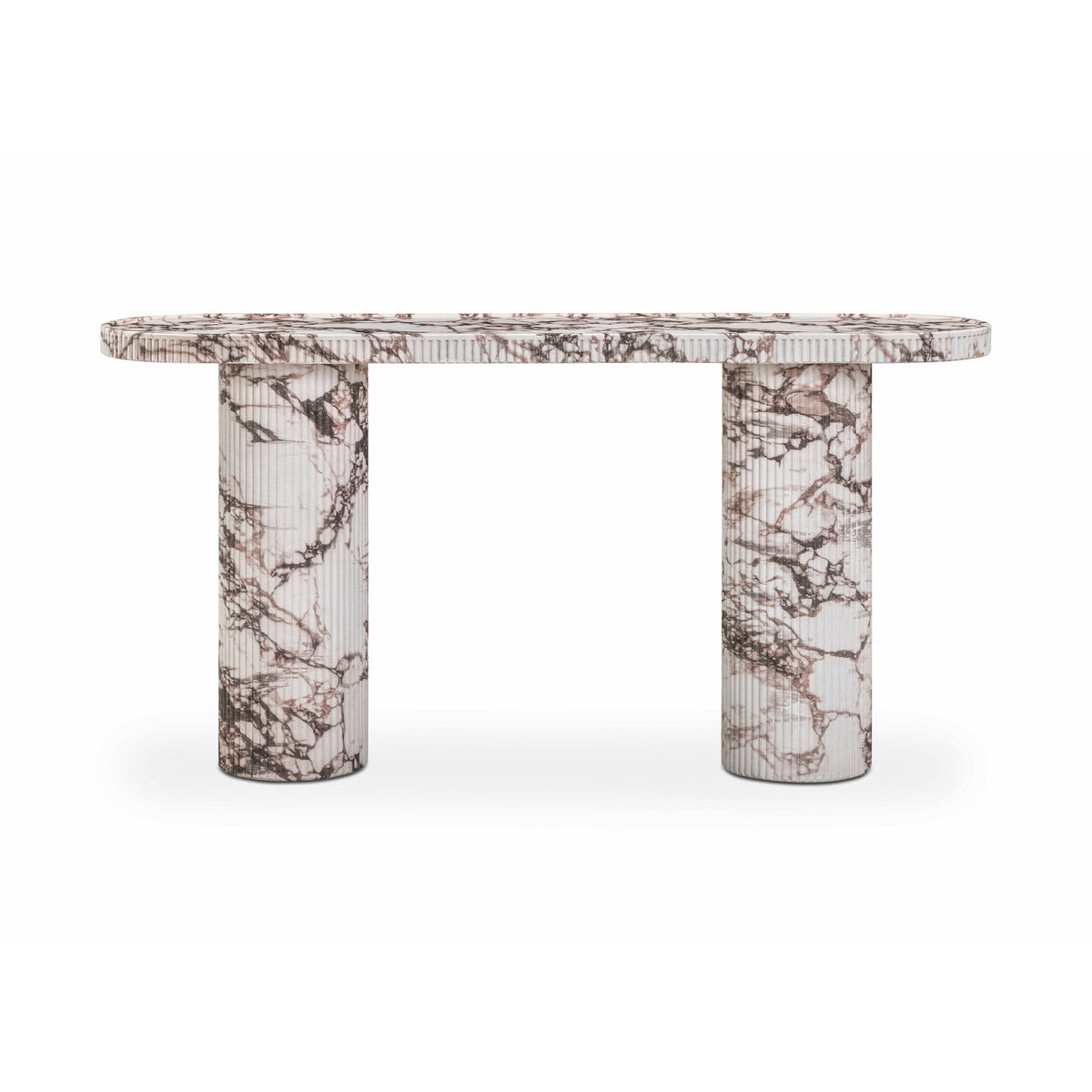 Darcy 59" Concrete Indoor/Outdoor Console Table by TOV Furniture — straight-on front view with two cylindrical legs.