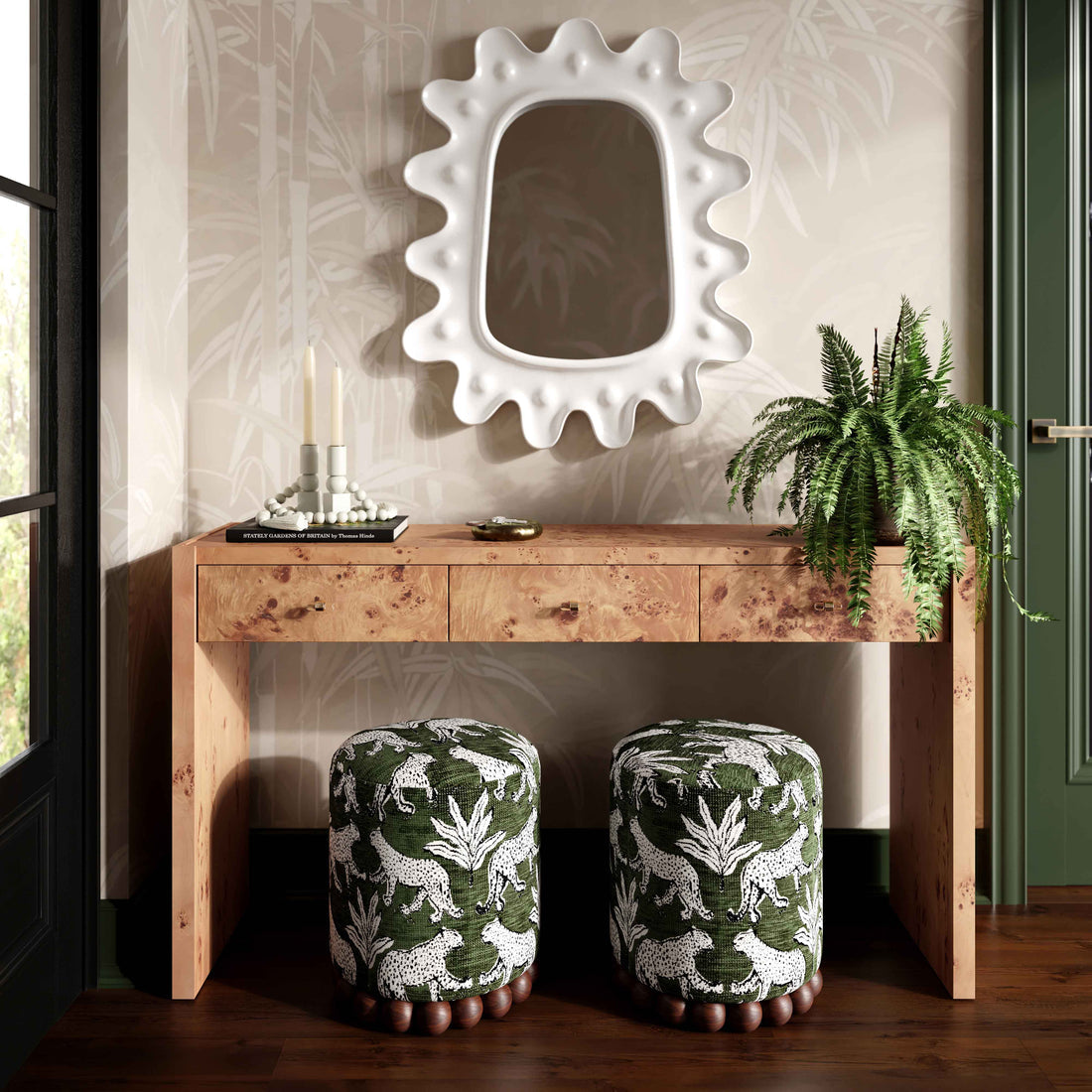 Dex Leopard Performance Jacquard Ottoman