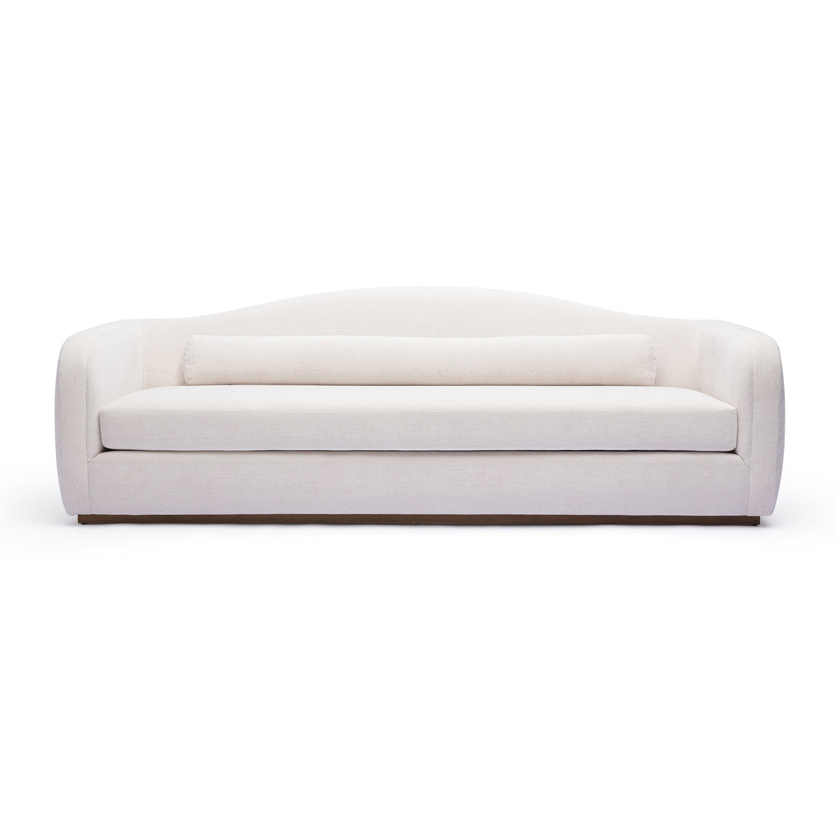 Camille 99" Sofa by TOV Furniture — cream sofa, front view with bolster pillow.