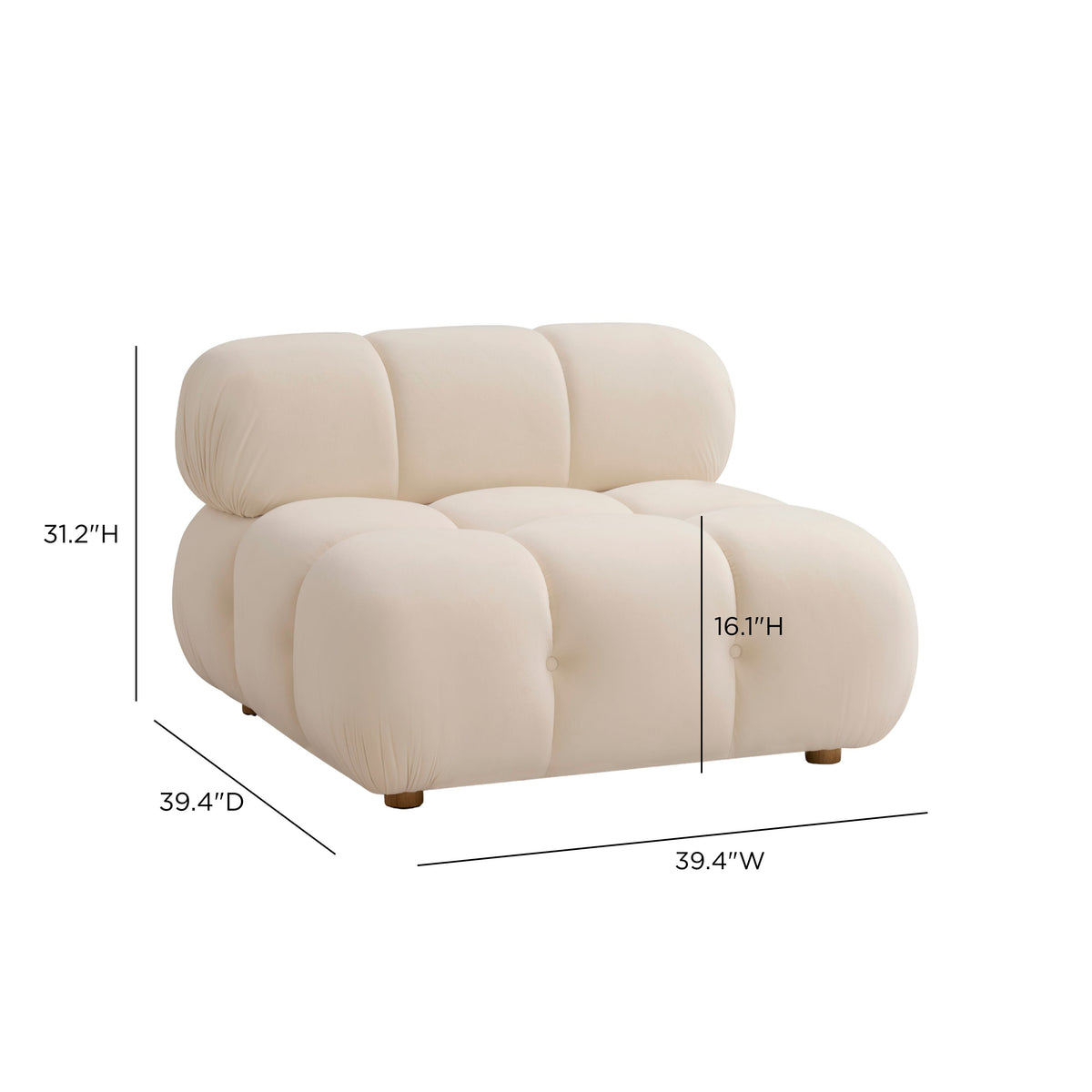 Calliope Performance Modular Armless Chair by TOV Furniture — off-white chair dimensional diagram