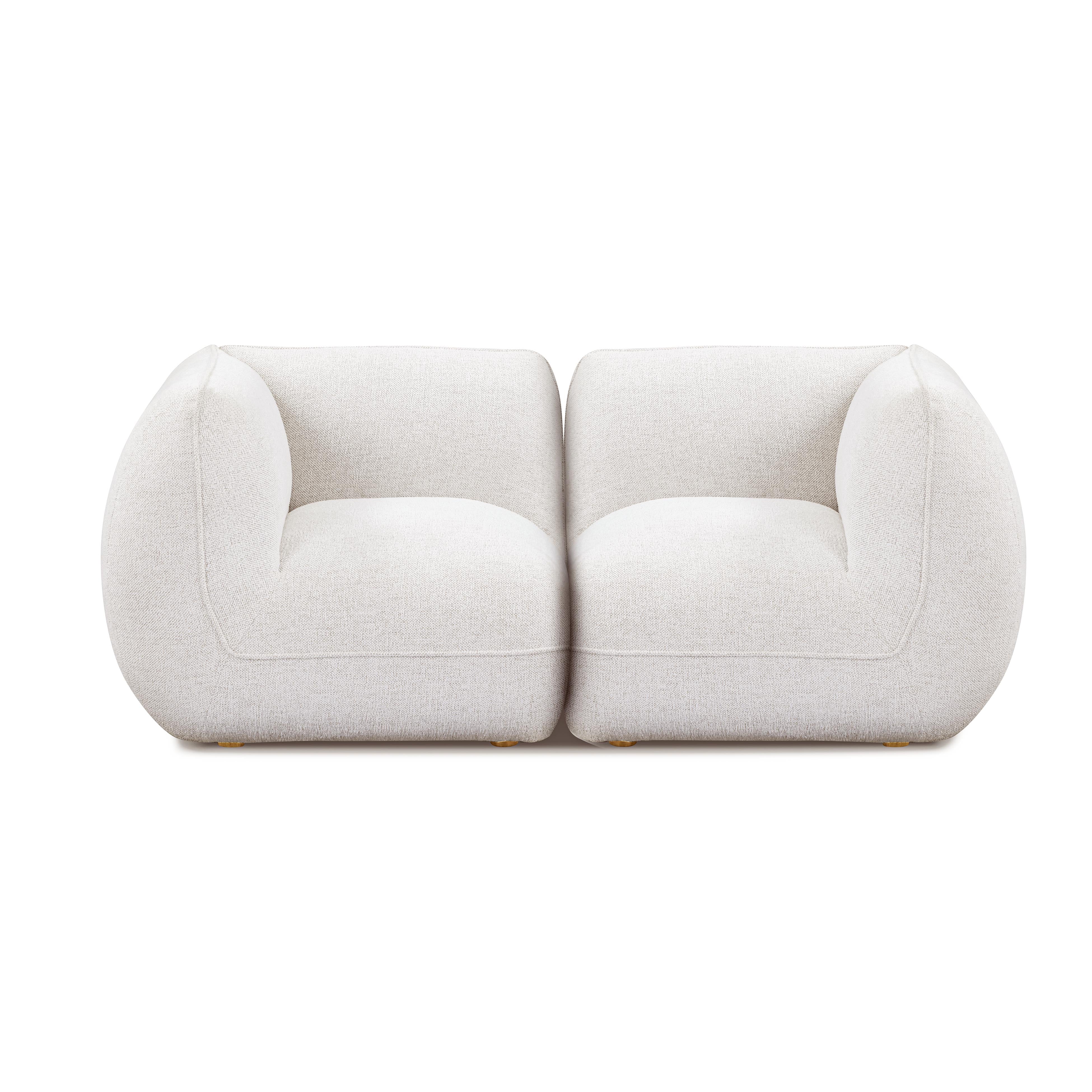 Arezza 80" Stone White Contract-Grade Basketweave Chenille Modular Loveseat