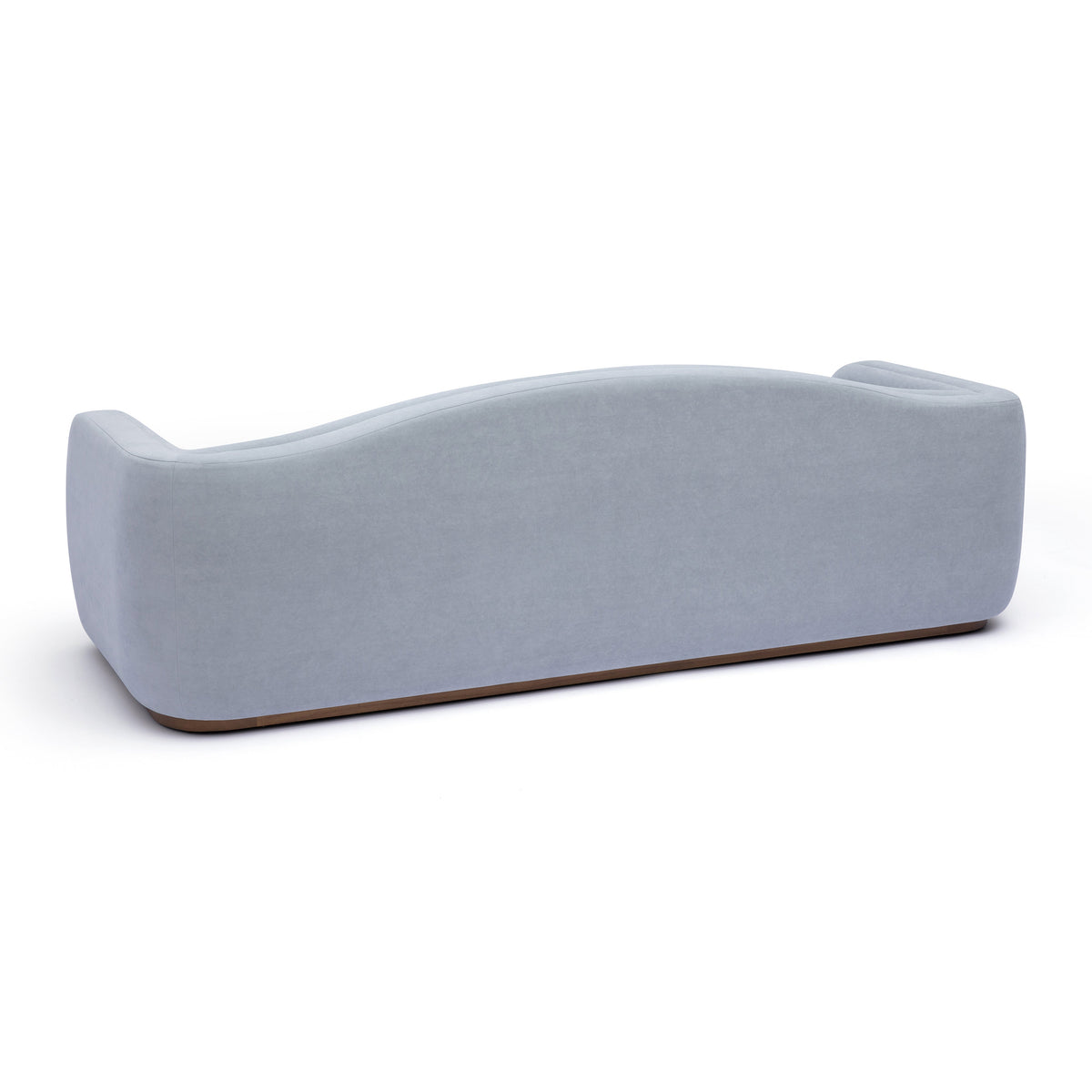 Camille 99" Sofa by TOV Furniture — baby blue sofa, rear view showing sculpted curved back.