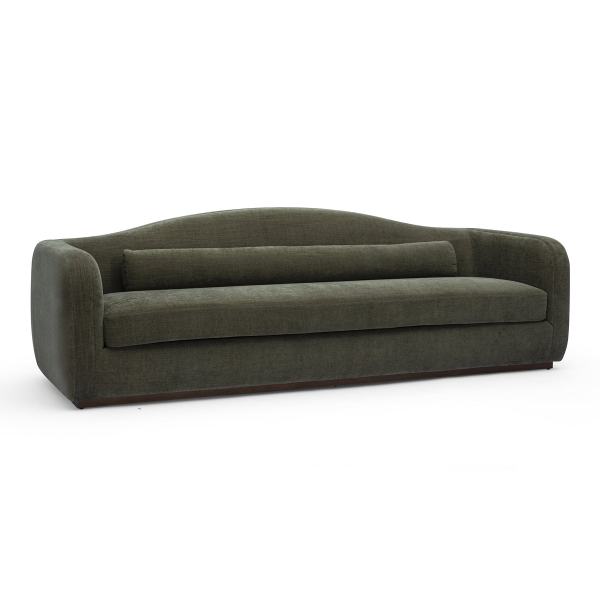 Camille 99" Sofa by TOV Furniture — green sofa, angled view with bolster pillow.