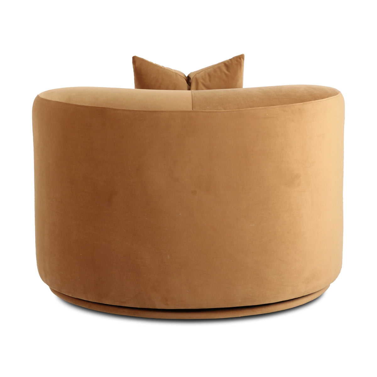 Fickle Swivel Accent Chair in Camel — straight rear view of the curved upholstered back