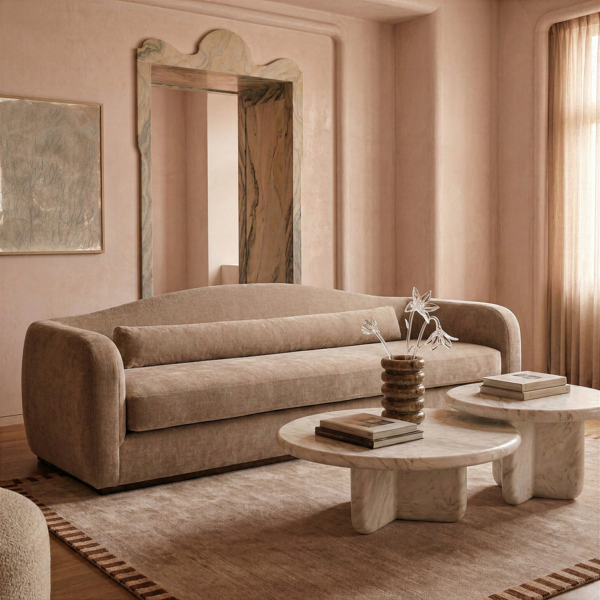 Camille 99" Sofa by TOV Furniture — stone sofa styled in a living-room setting.