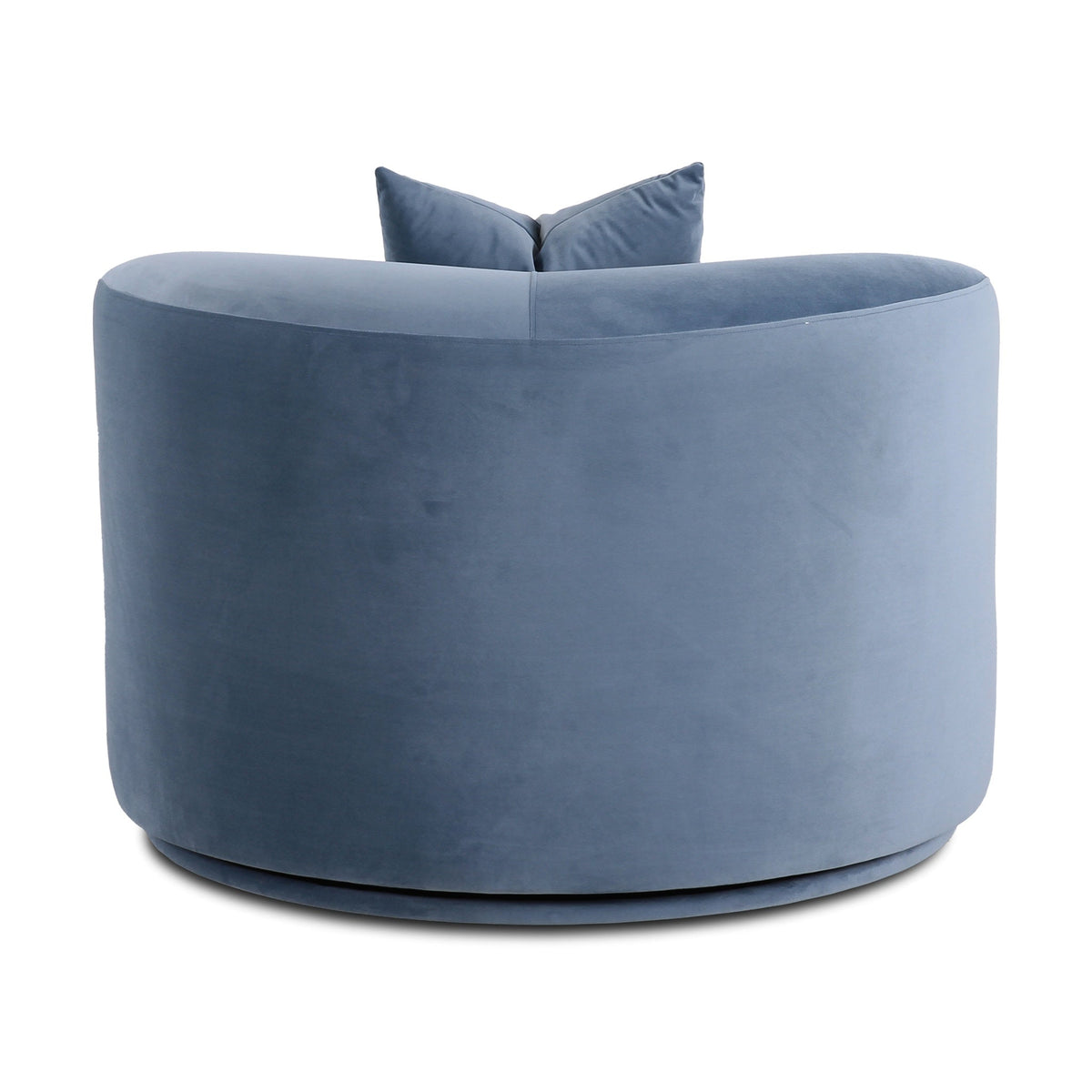 Fickle Swivel Accent Chair in Bluestone — straight rear view of the curved upholstered back