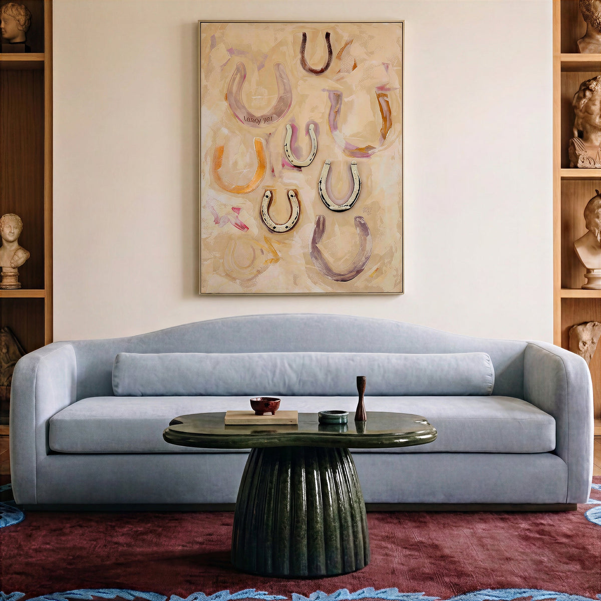 Camille 99" Sofa by TOV Furniture — baby blue sofa styled in a living-room setting.