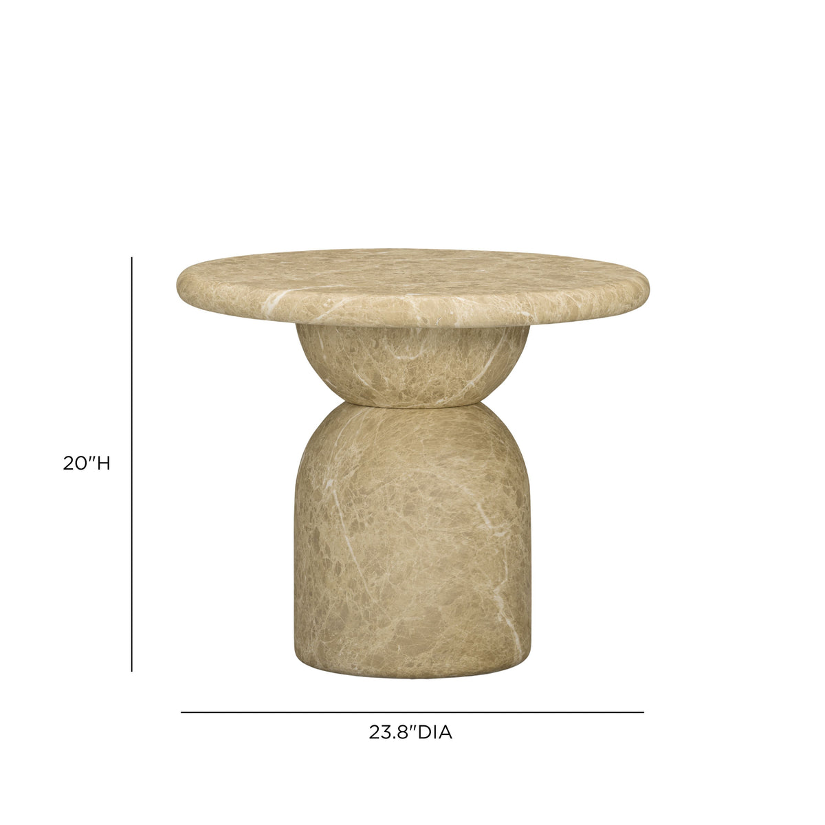Cynthia Concrete Indoor/Outdoor Side Table by TOV Furniture — light Emperador marble dimensional diagram