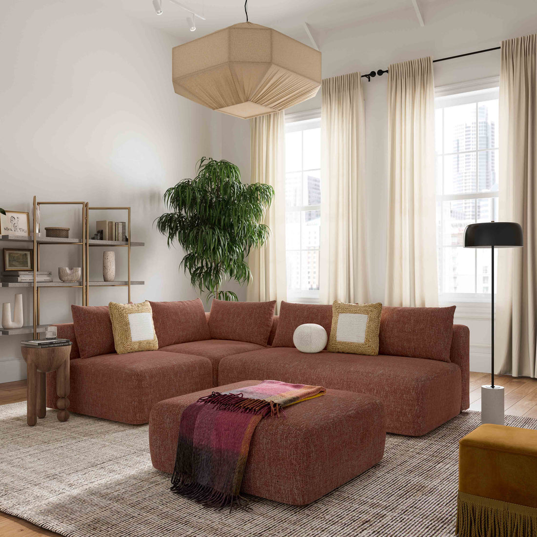Hangover Contract-Grade Textured Fabric Ottoman