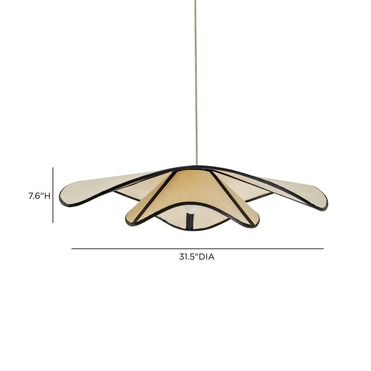 Chapeau Du Matin Pendant Lamp by TOV Furniture — wave-shaped fabric pendant dimensional diagram