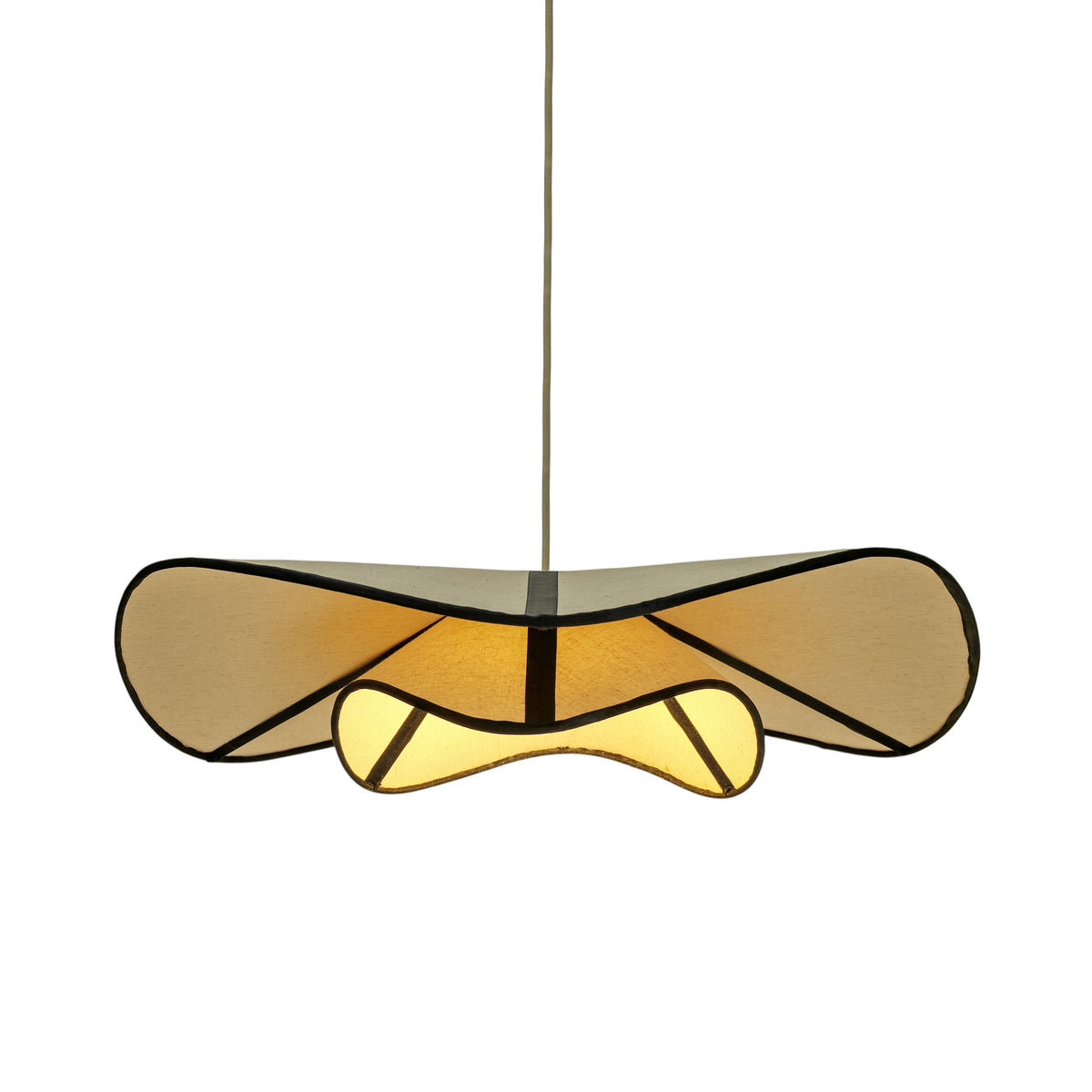 Chapeau Du Matin Pendant Lamp by TOV Furniture — illuminated fabric shade with contrast piping, front profile