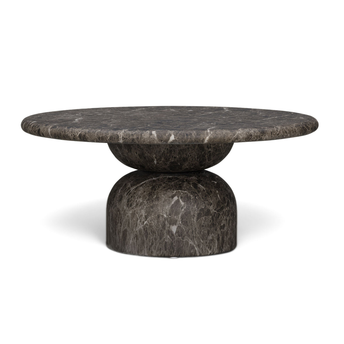 Cynthia 36" Concrete Indoor/Outdoor Coffee Table by TOV Furniture — dark Emperador marble finish, front view