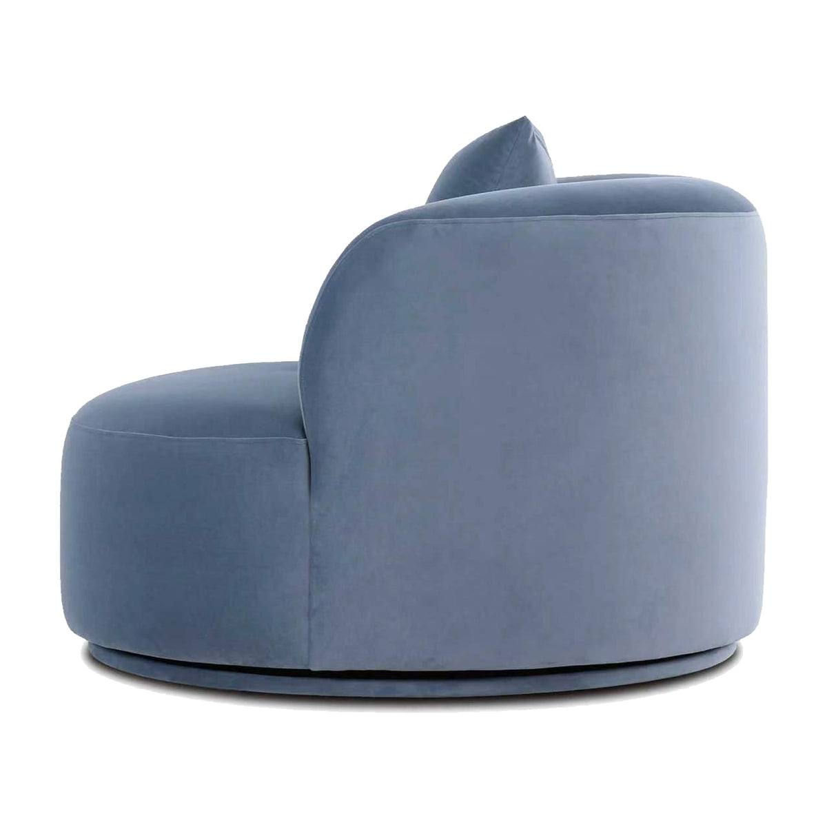 Fickle Swivel Accent Chair in Bluestone — side profile showing the curved back and round base