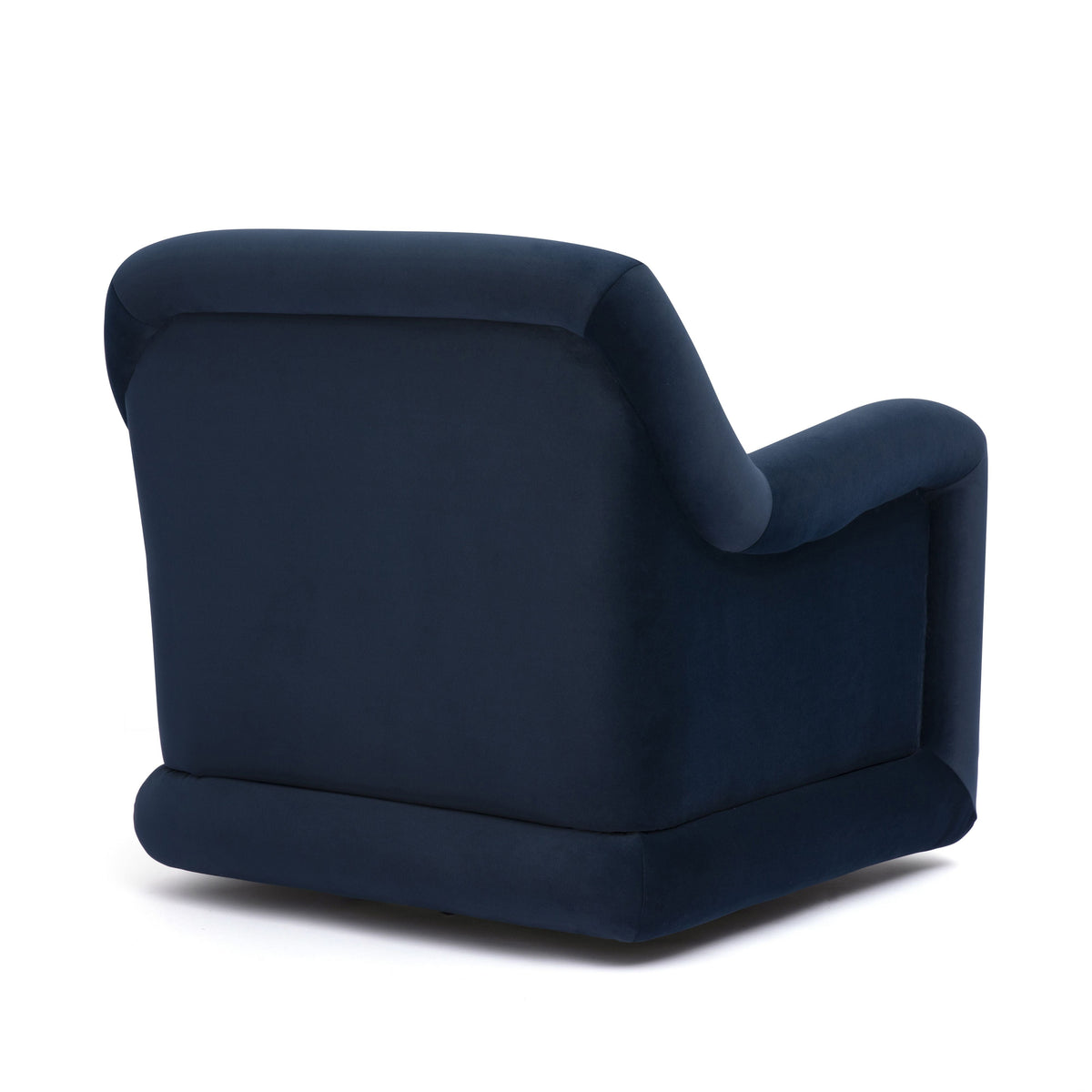 Charli Performance Swivel Chair by TOV Furniture — dark blue upholstered chair, rear angled view
