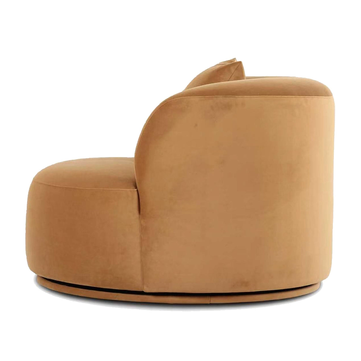 Fickle Swivel Accent Chair in Camel — side profile showing the curved back and round base