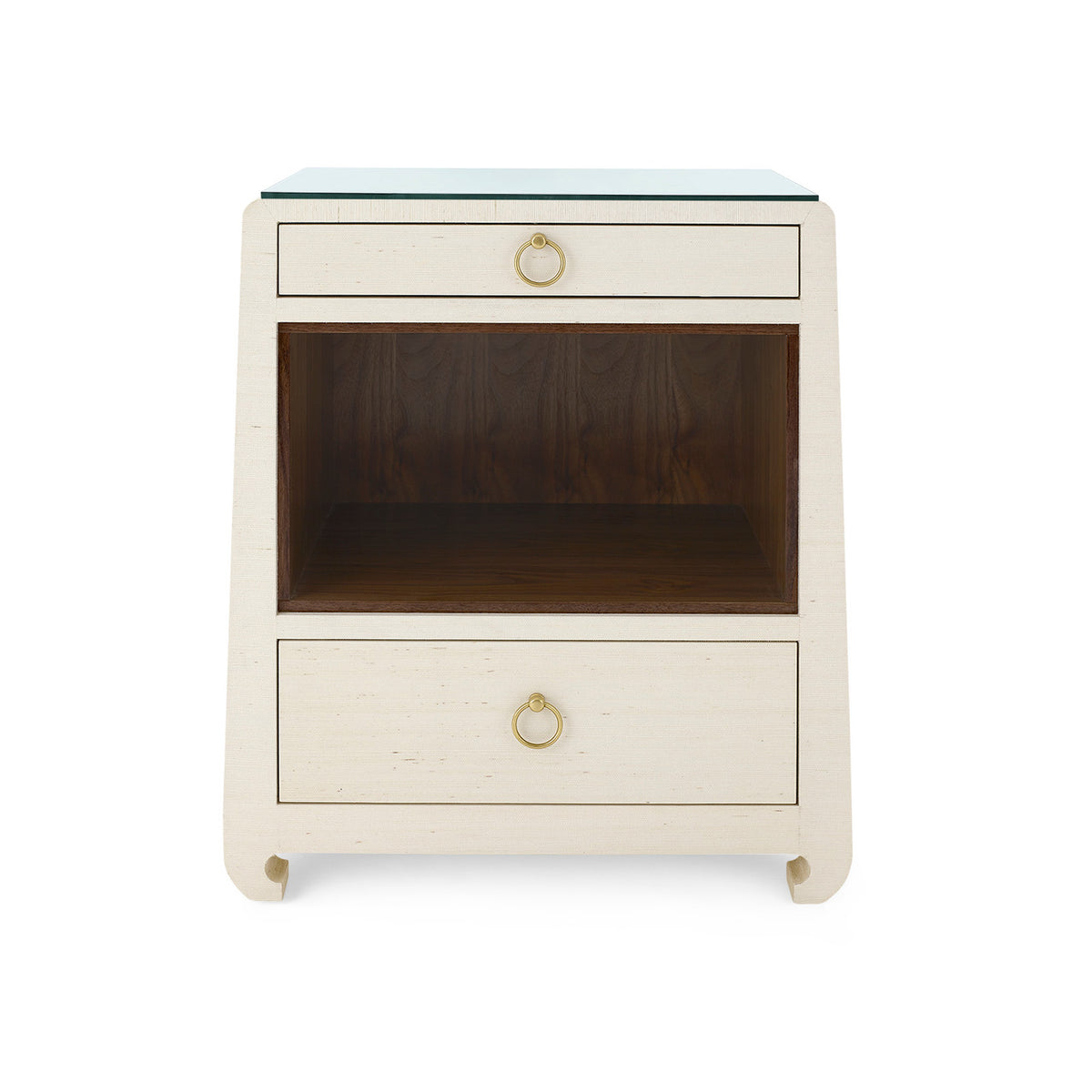 Ming 2-Drawer Side Table with Glass Top