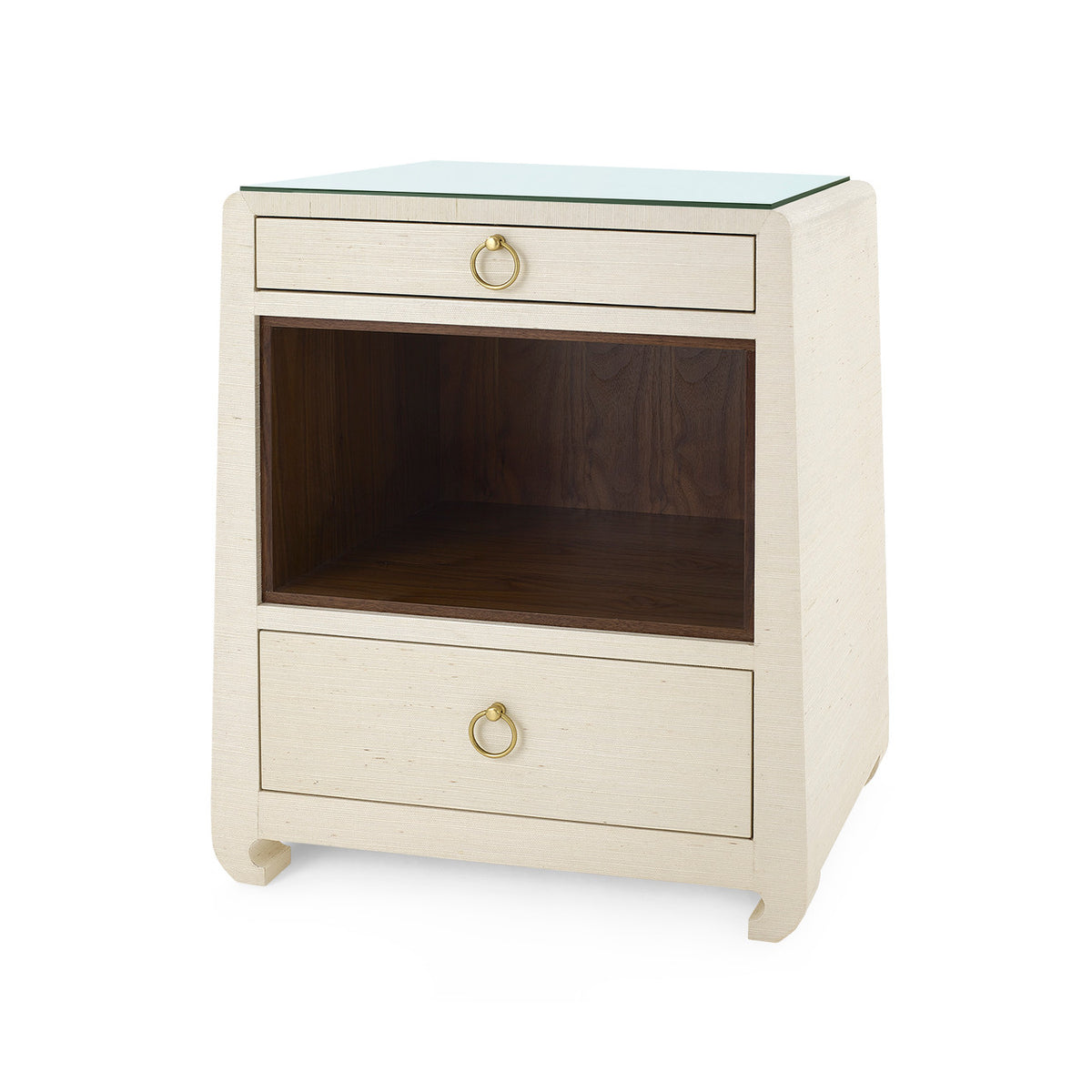 Ming 2-Drawer Side Table with Glass Top