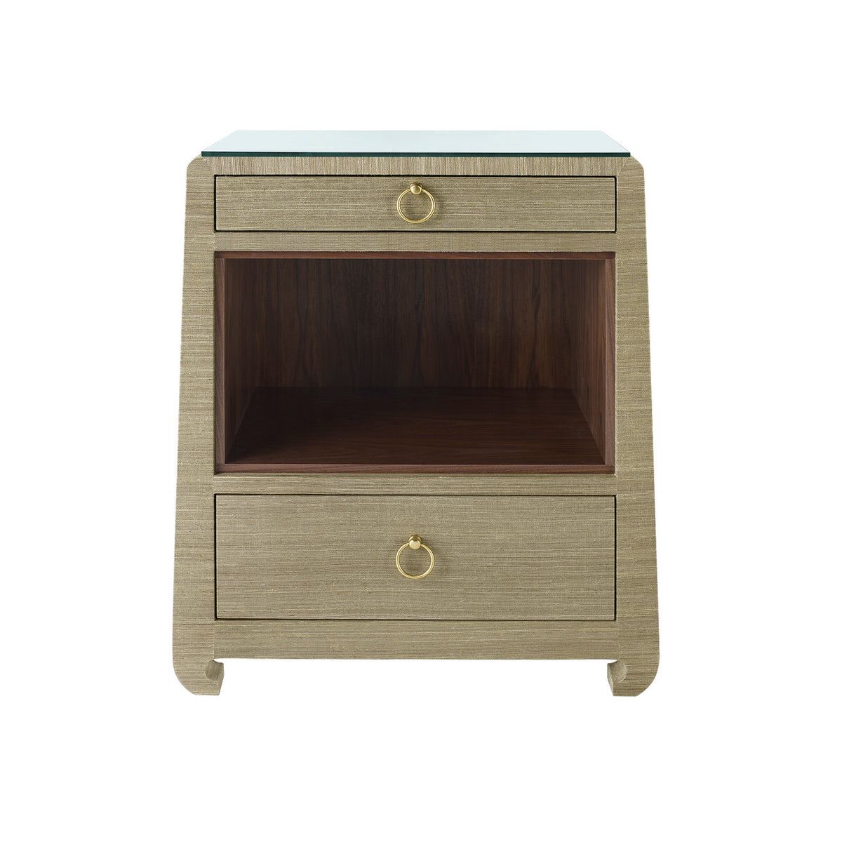 Ming 2-Drawer Side Table with Glass Top