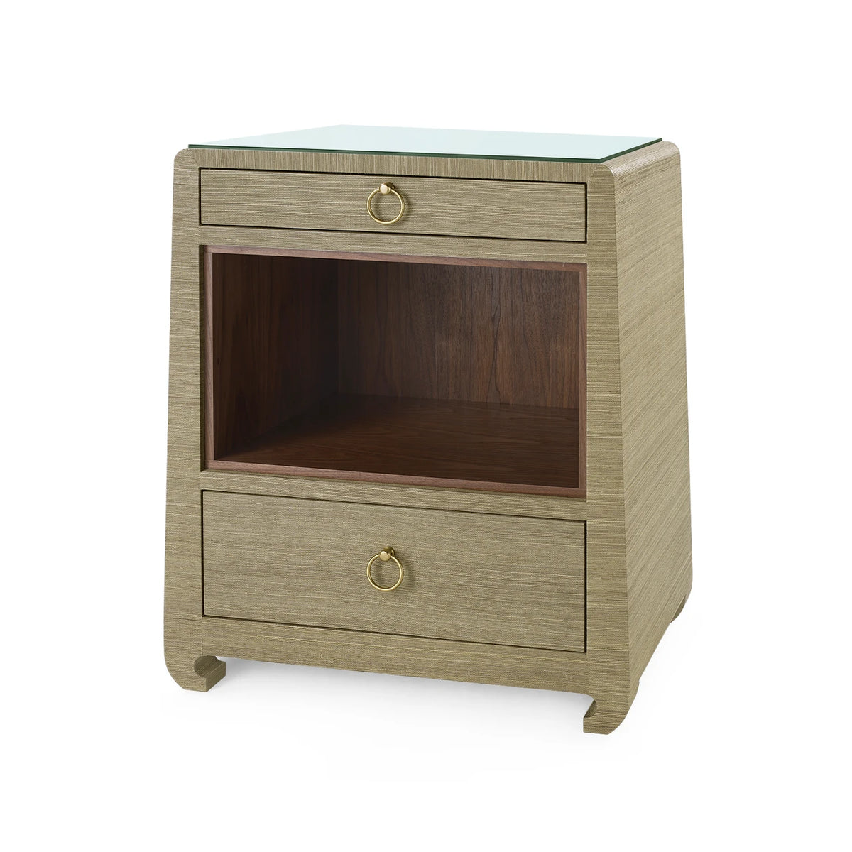 Ming 2-Drawer Side Table with Glass Top