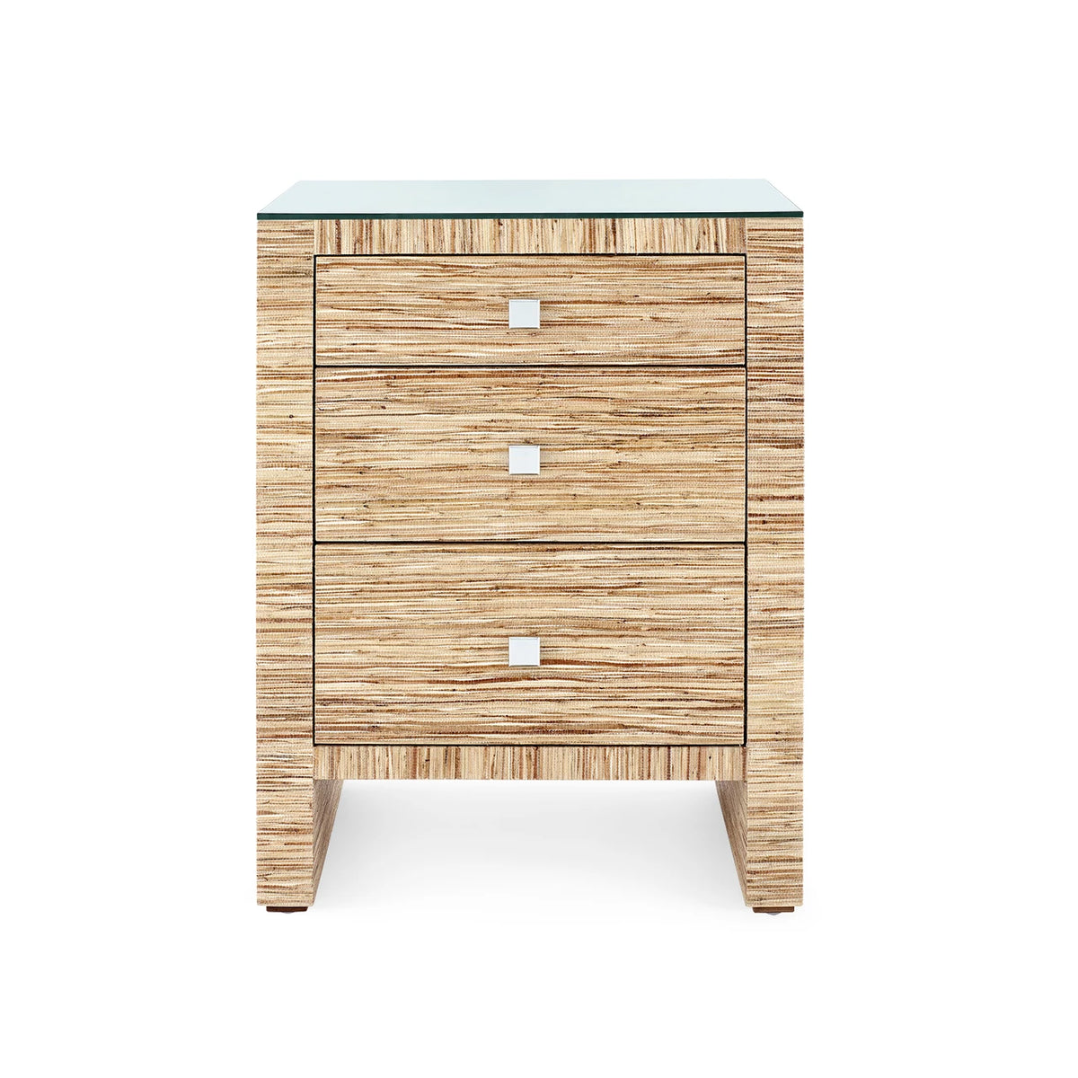 Morgan 3-Drawer Side Table by Villa & House — natural textured finish with clear glass top, front view