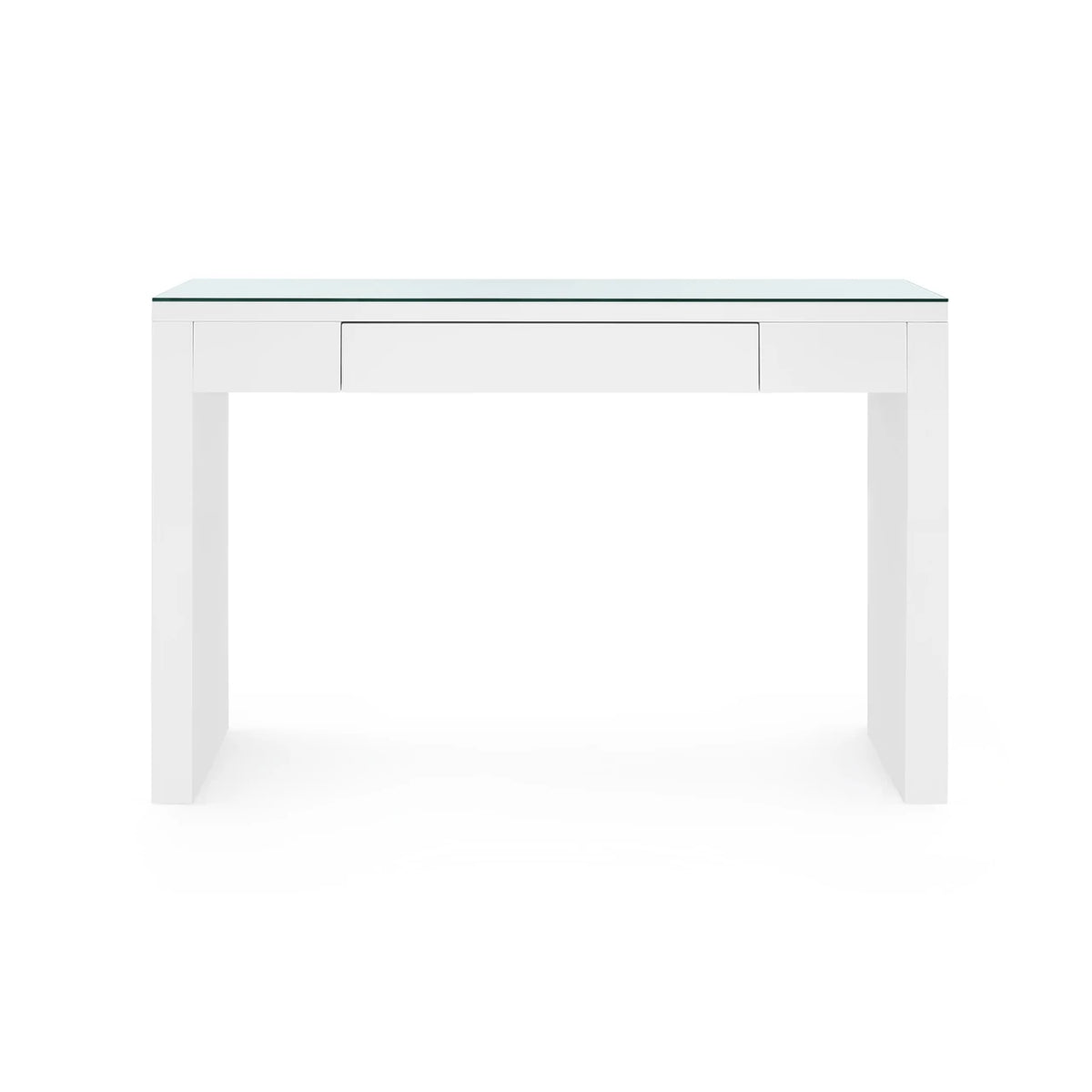 Morgan Console Table by Villa & House — white finish with clear glass top, front view