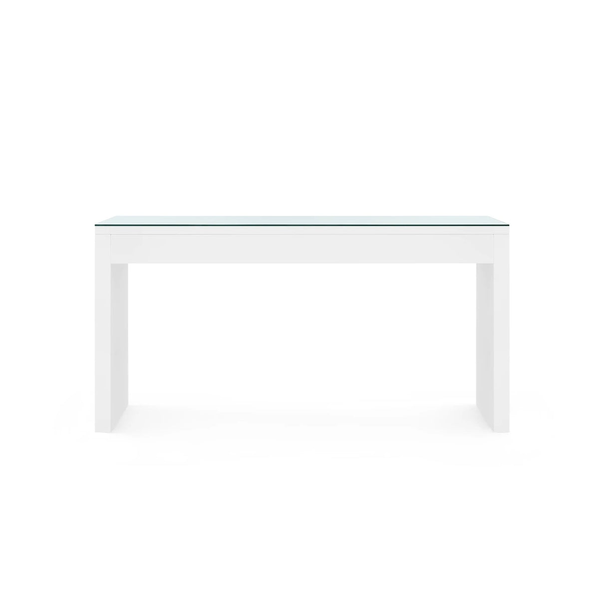 Morgan Large Console Table with Glass Top by Villa & House — white finish and clear glass top, rear view