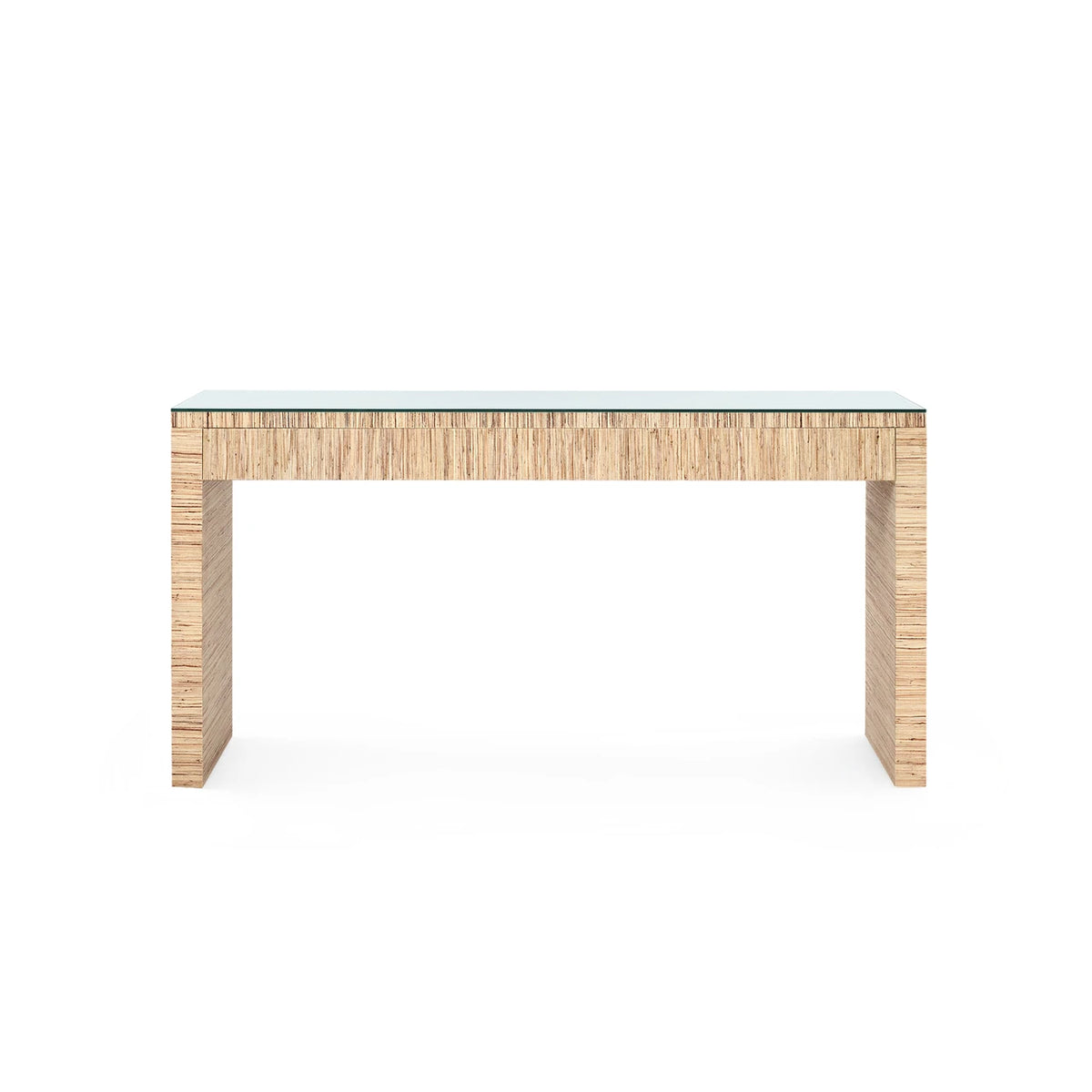 Morgan Large Console Table with Glass Top by Villa & House — natural-toned finish and clear glass top, rear view