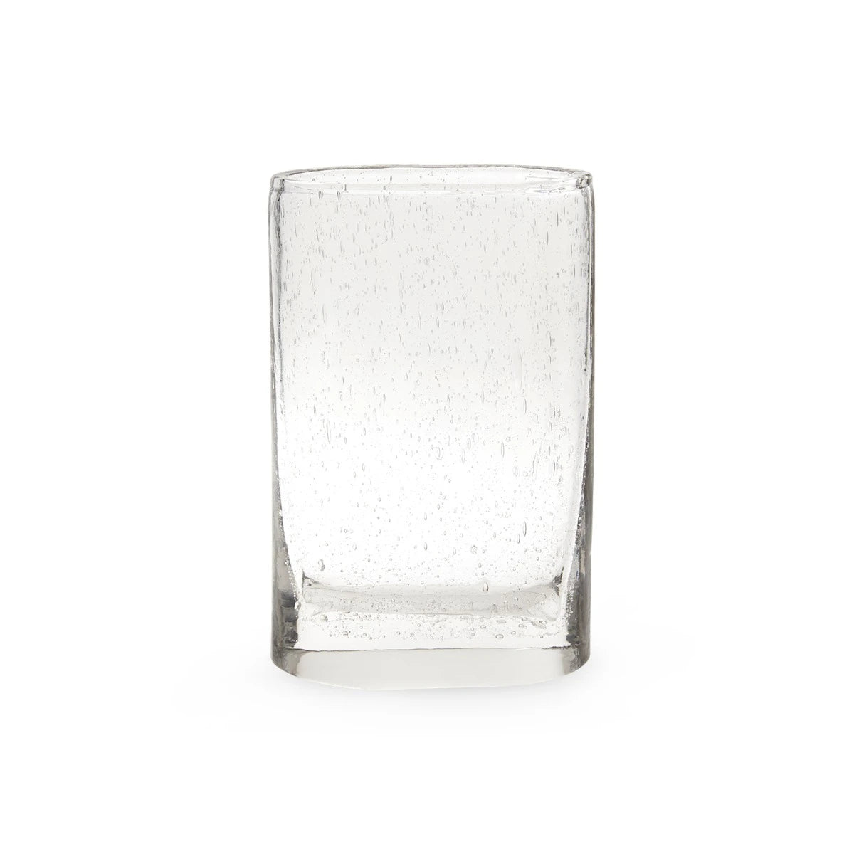 Matteo Vase by Villa & House — clear hand-blown glass with bubble texture, front studio view